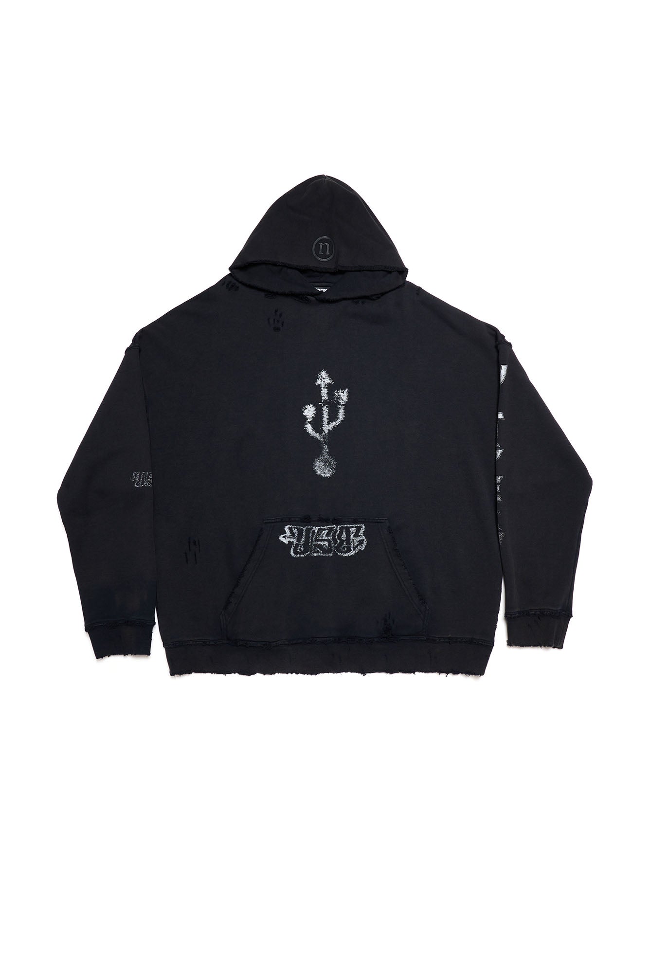 ULIPERY Distressed USB Graphic Hoodie