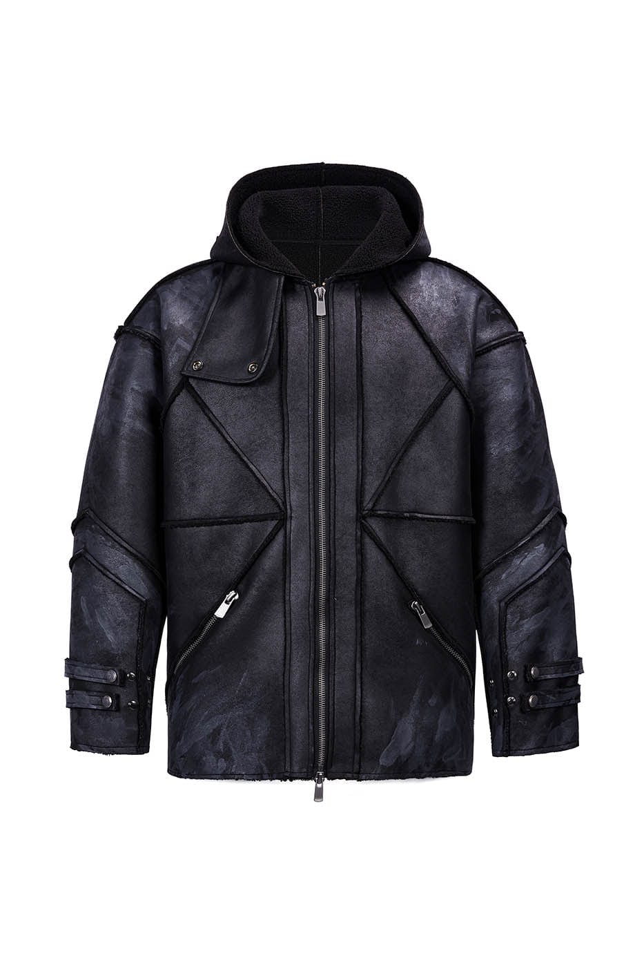 FLYERRER Geometric Paneled Faux Leather Jacket, premium urban and streetwear designers apparel on PROJECTISR.com, FLYERRER