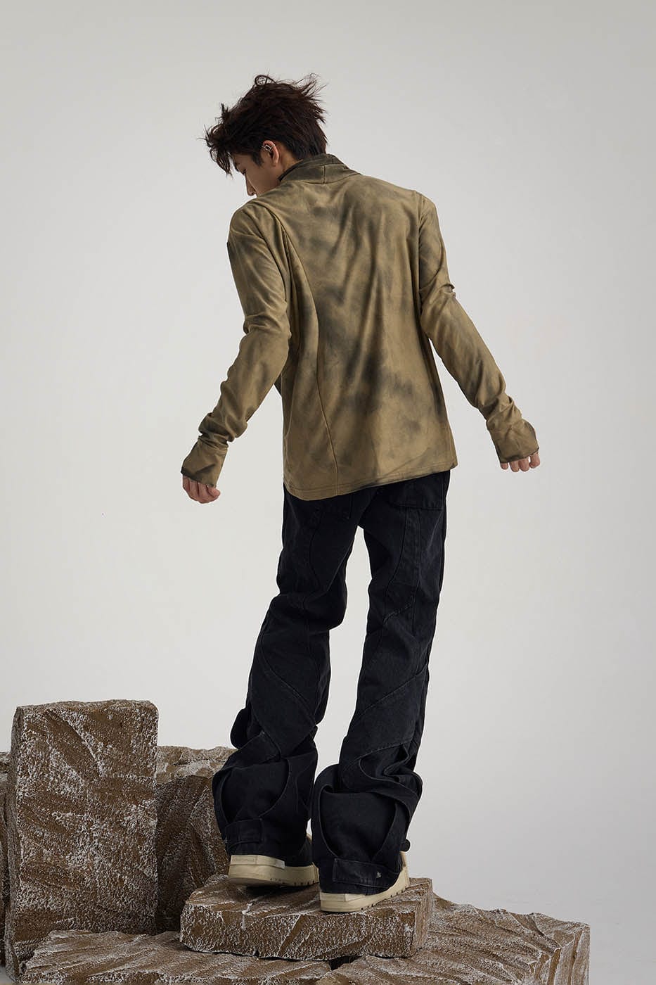 FLYERRER Distressed Reversible Spliced High-Neck L/S Tee, premium urban and streetwear designers apparel on PROJECTISR.com, FLYERRER