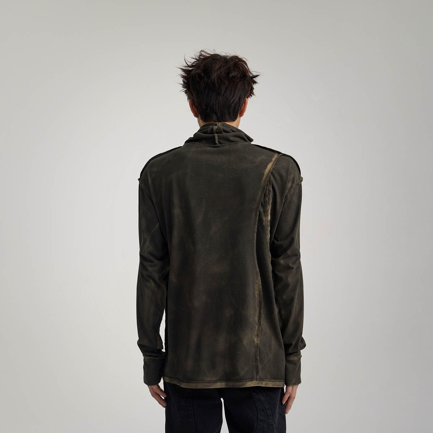 FLYERRER Distressed Reversible Spliced High-Neck L/S Tee, premium urban and streetwear designers apparel on PROJECTISR.com, FLYERRER