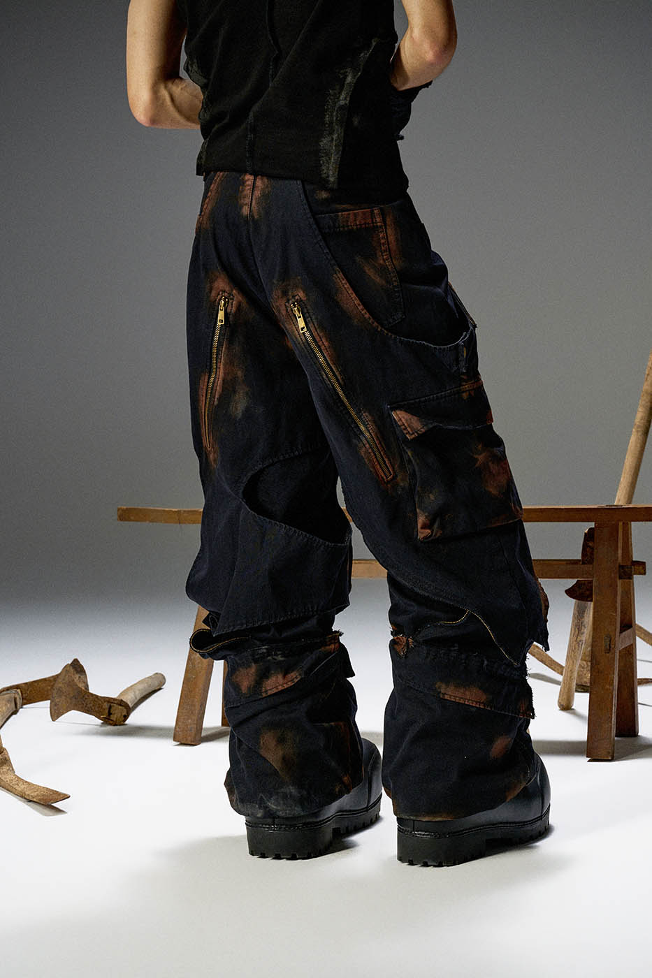 FLYERRER Distressed Multi-Pocket Zipper Jeans, premium urban and streetwear designers apparel on PROJECTISR.com, FLYERRER