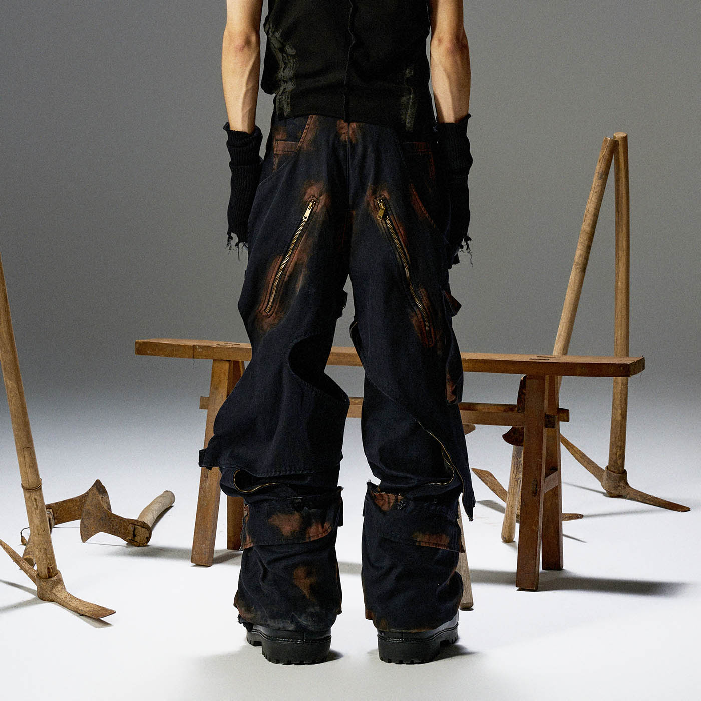 FLYERRER Distressed Multi-Pocket Zipper Jeans, premium urban and streetwear designers apparel on PROJECTISR.com, FLYERRER
