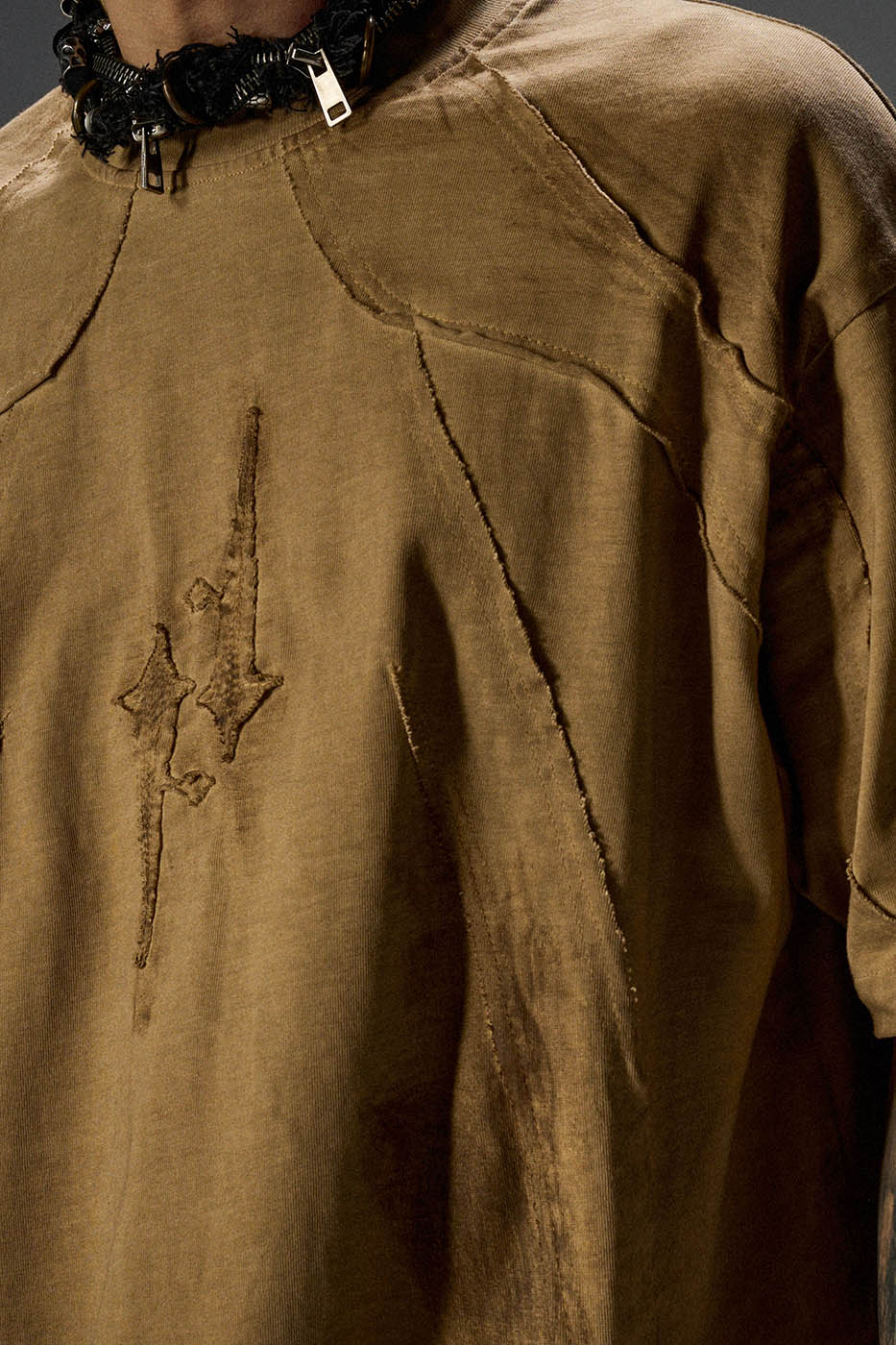 FLYERRER Distressed Deconstructed T-Shirt Sand, premium urban and streetwear designers apparel on PROJECTISR.com, FLYERRER