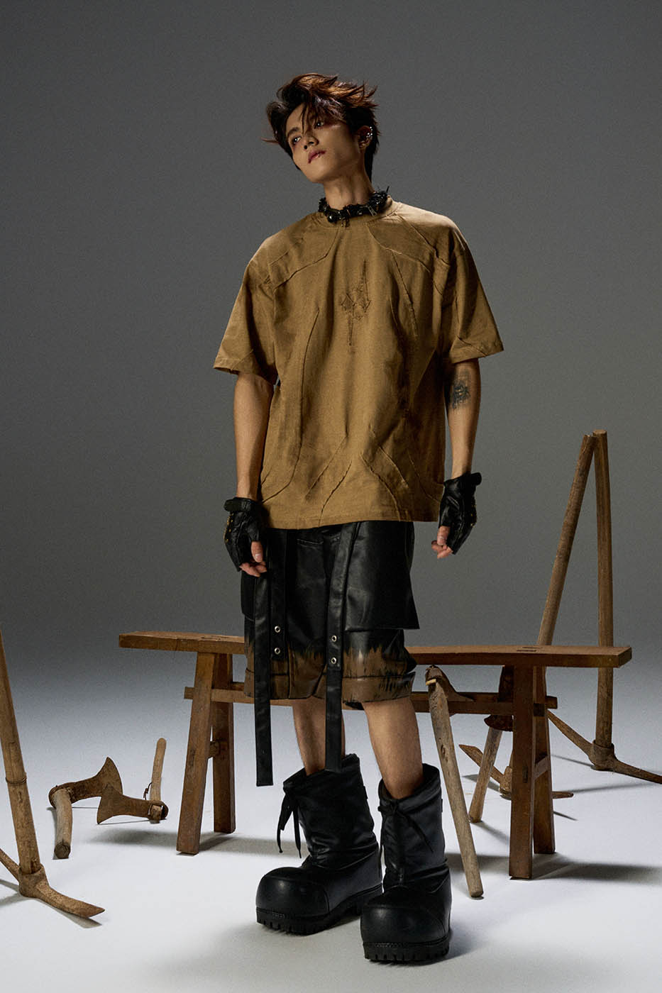 FLYERRER Distressed Deconstructed T-Shirt Sand, premium urban and streetwear designers apparel on PROJECTISR.com, FLYERRER