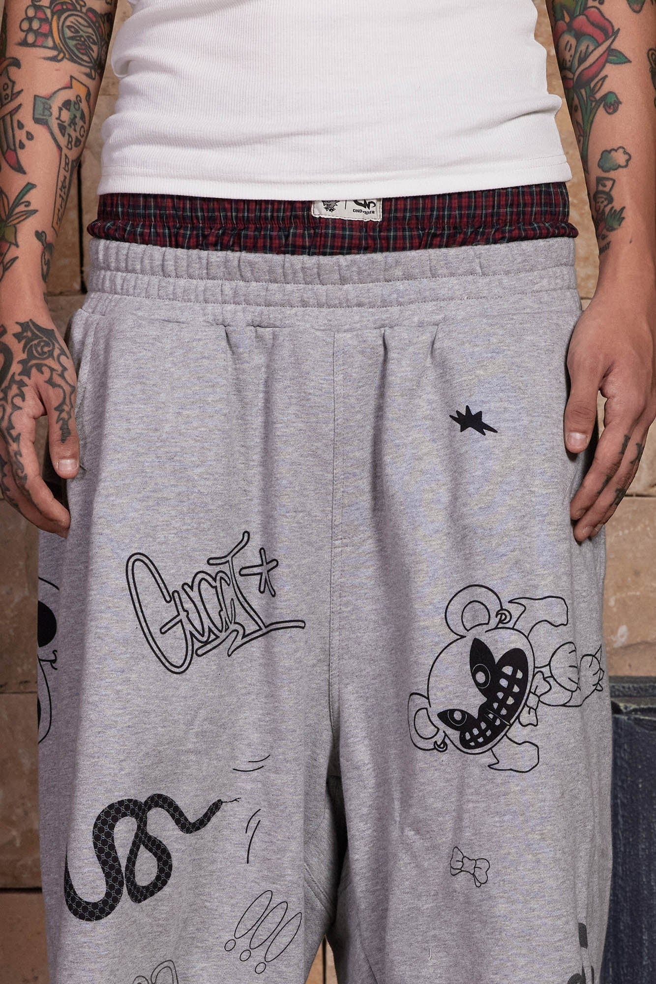 DND4DES Graffiti Crinkled Wide-Leg Sweatpants, premium urban and streetwear designers apparel on PROJECTISR.com, DND4DES