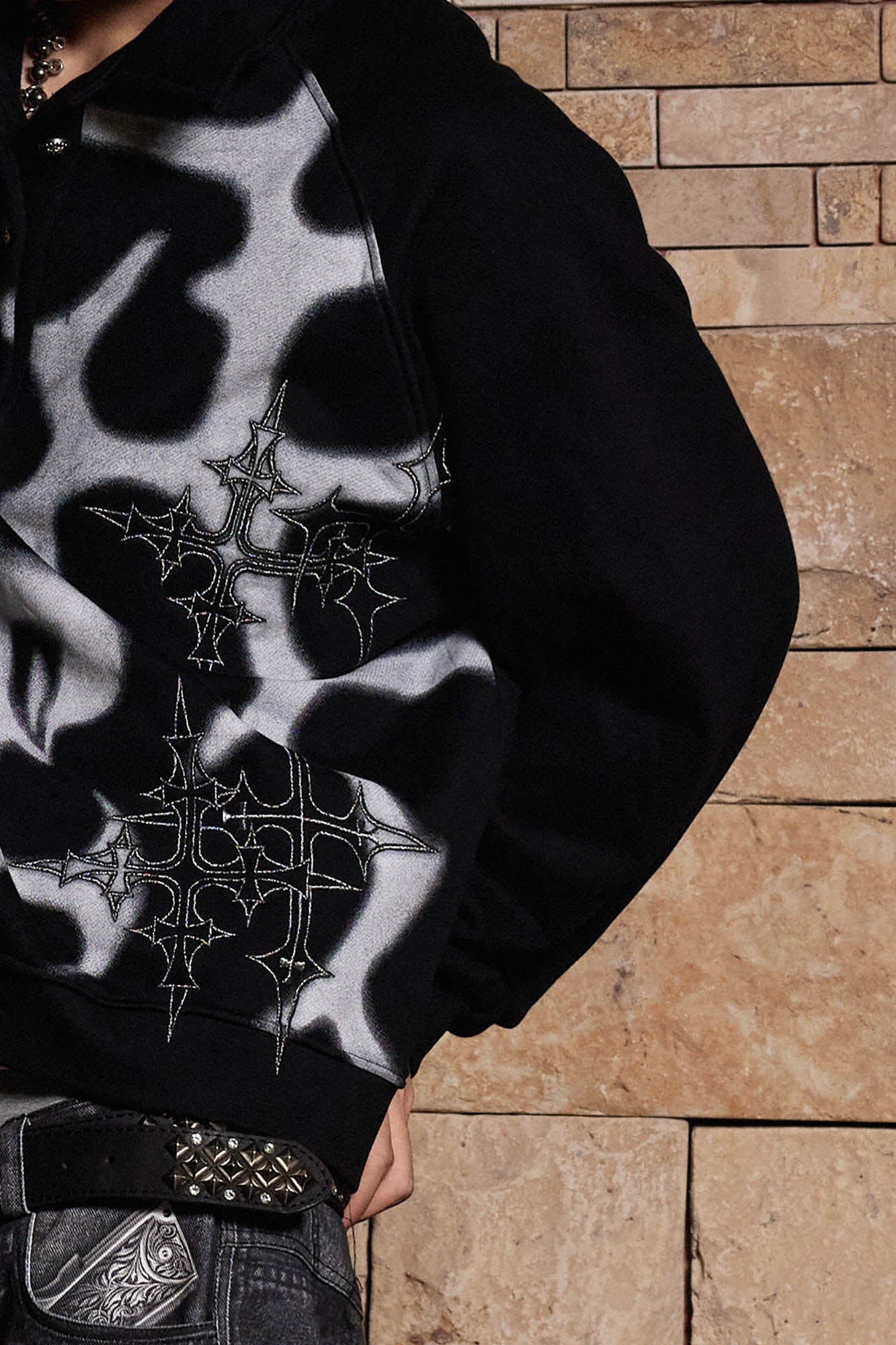DND4DES Cross Spray-Paint Embroidered Polo Sweatshirt, premium urban and streetwear designers apparel on PROJECTISR.com, DND4DES