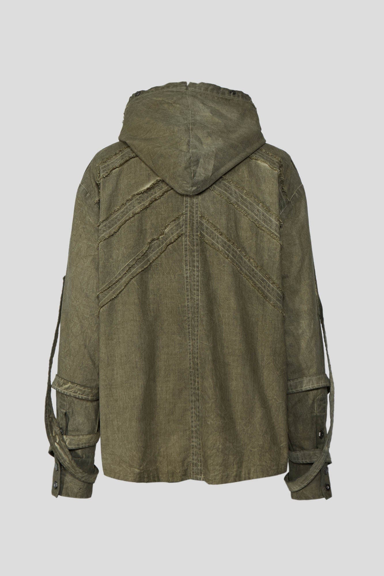 FLYERRER Frayed Fishbone Spliced Strap Hooded Jacket, premium urban and streetwear designers apparel on PROJECTISR.com, FLYERRER