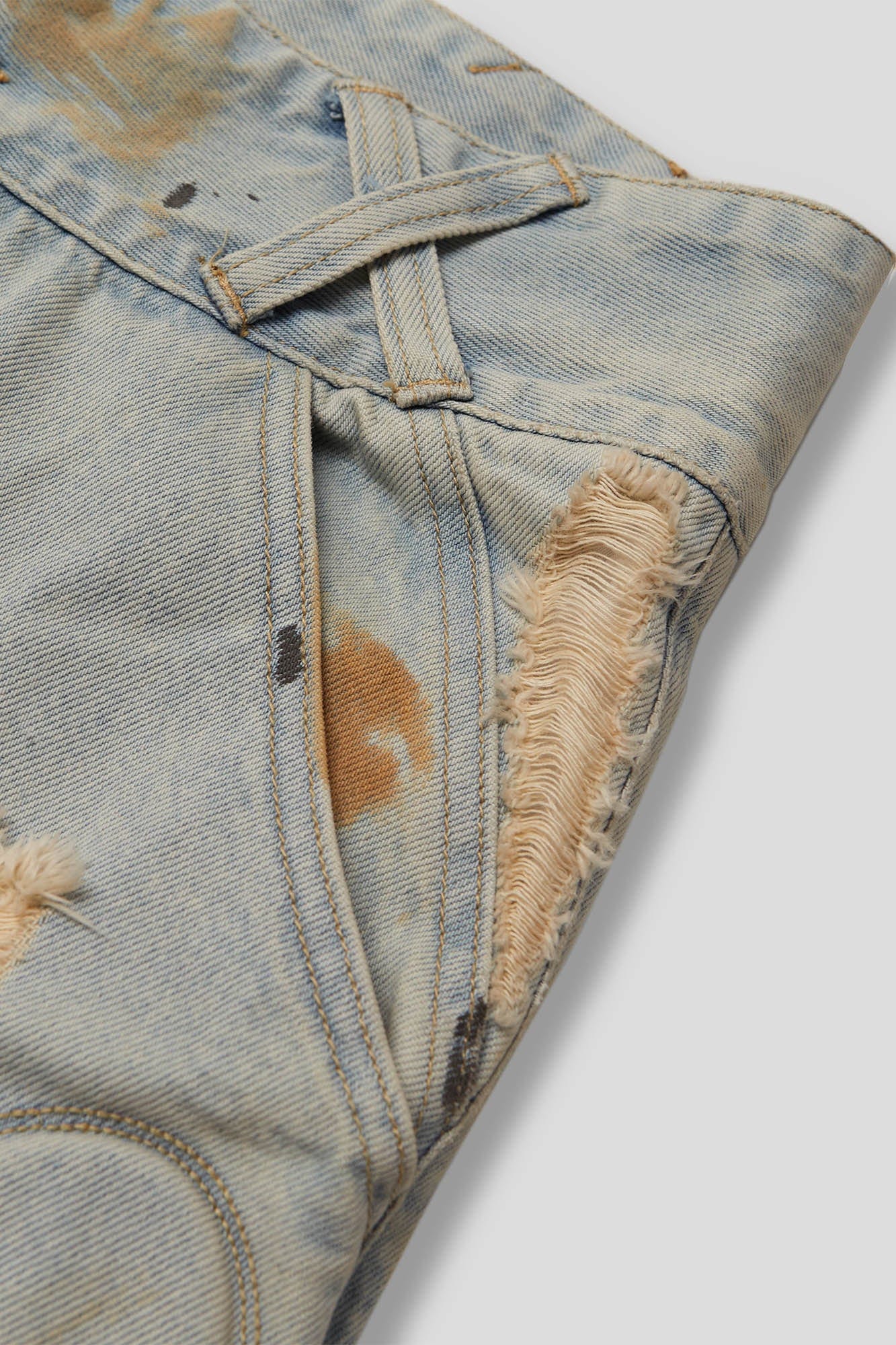 FLYERRER Paneled Heavily Ripped Fringe Jeans, premium urban and streetwear designers apparel on PROJECTISR.com, FLYERRER