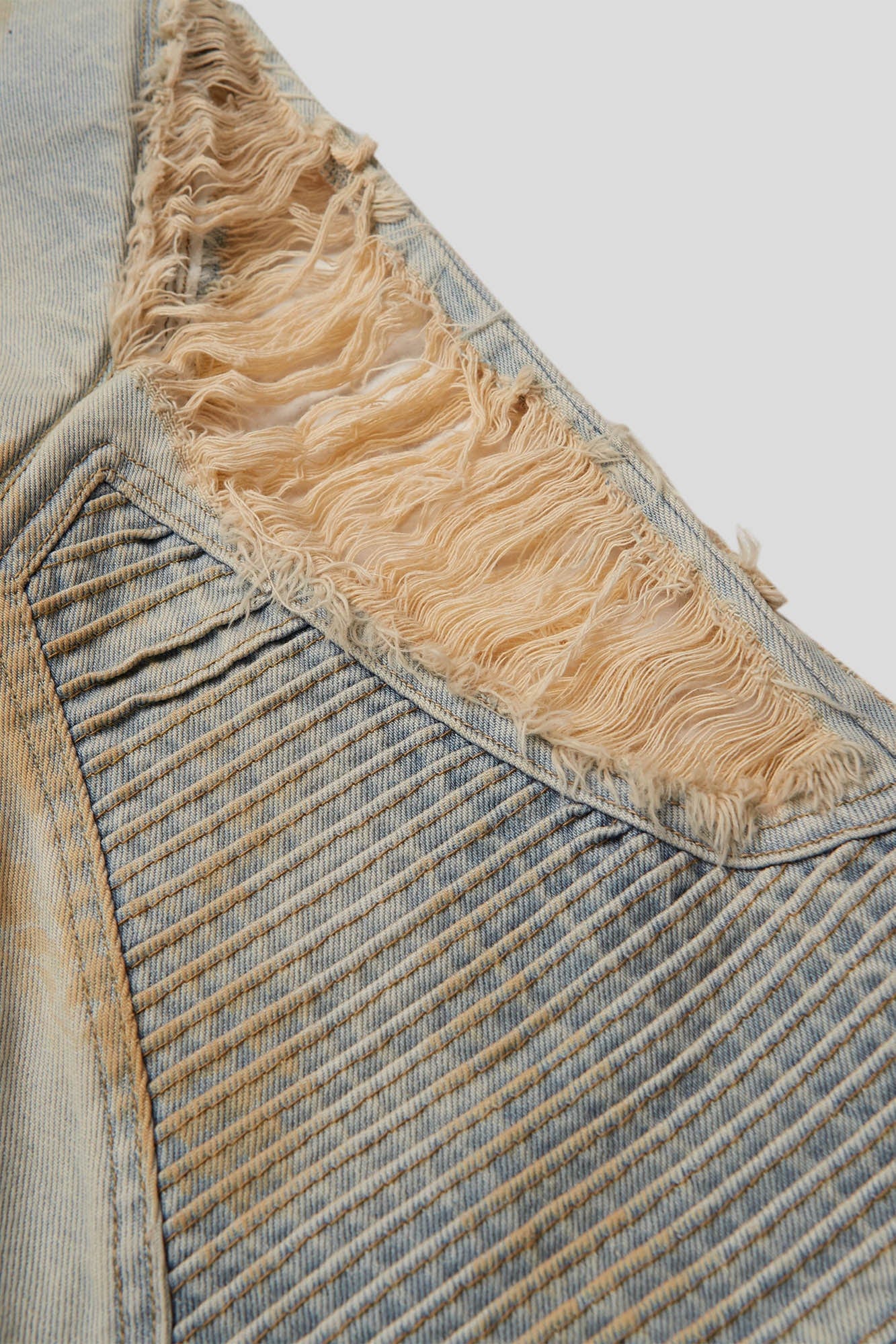 FLYERRER Paneled Heavily Ripped Fringe Jeans, premium urban and streetwear designers apparel on PROJECTISR.com, FLYERRER