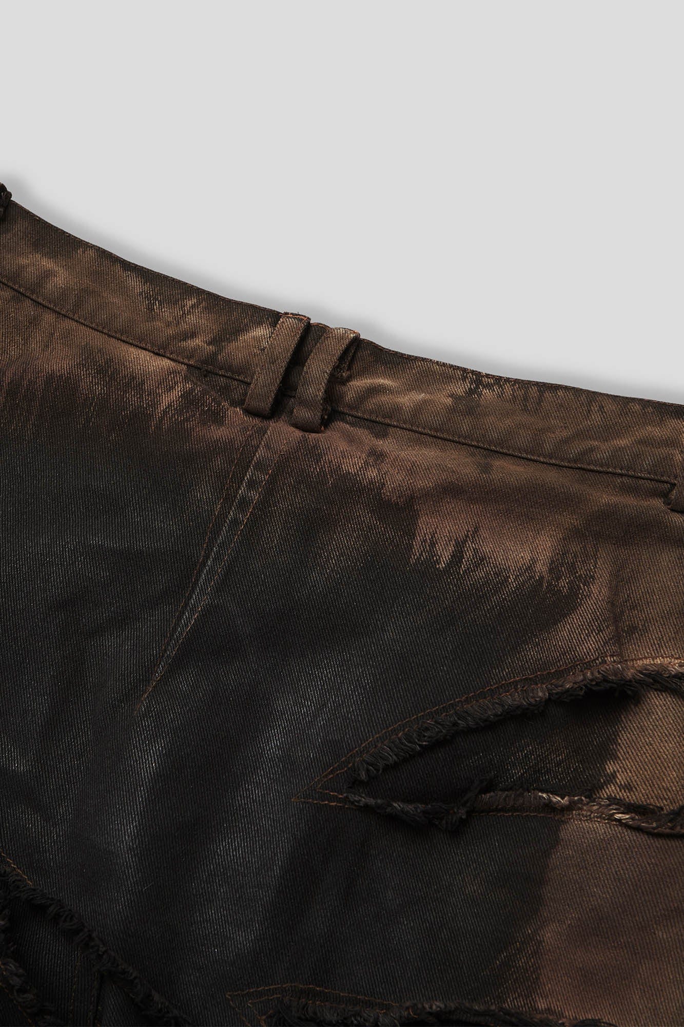 FLYERRER Heavily Distressed Asymmetrical Double-Layer Ripped Jeans, premium urban and streetwear designers apparel on PROJECTISR.com, FLYERRER