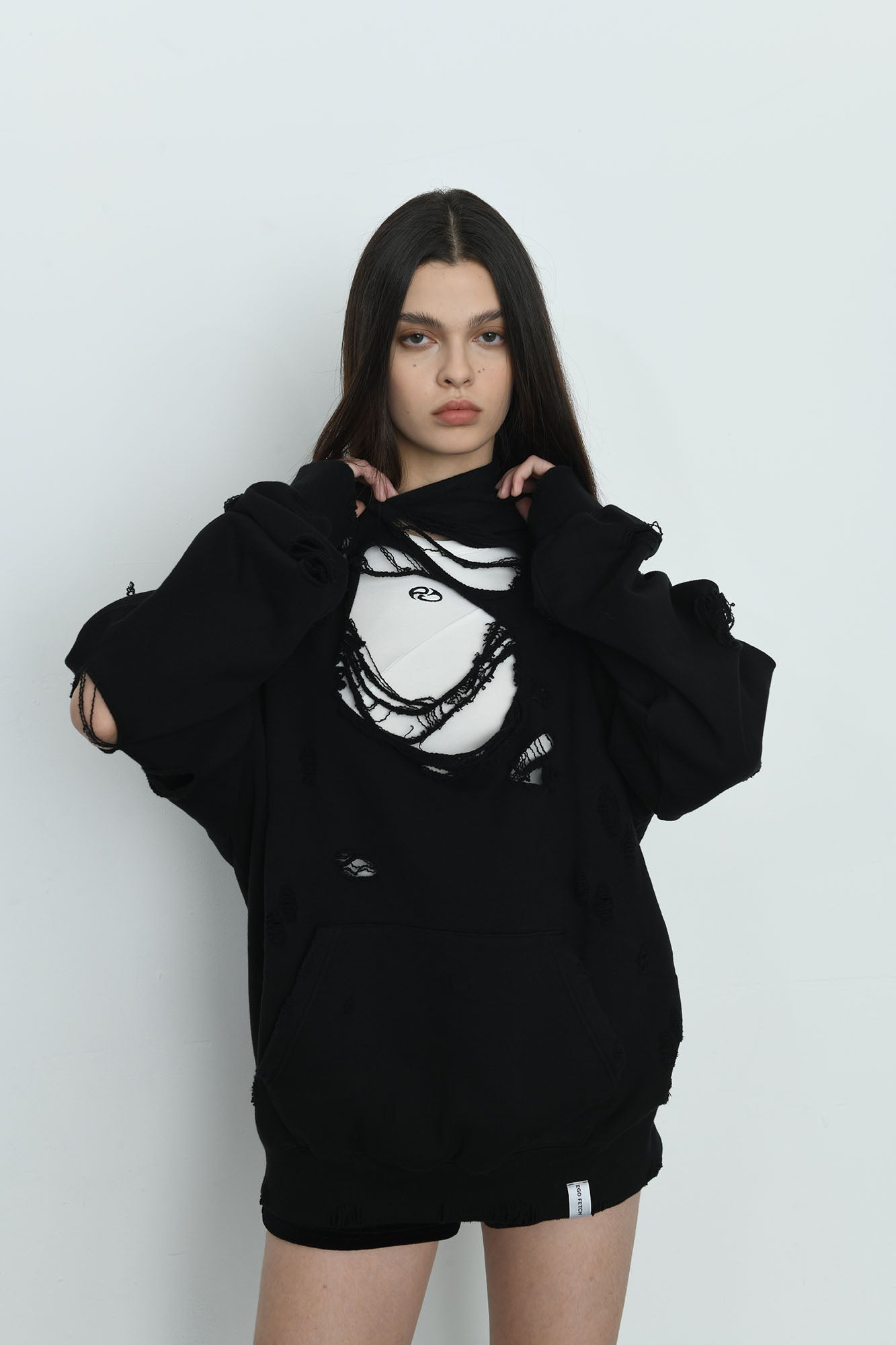 EGOFETCH Ripped Oversized Hoodie
