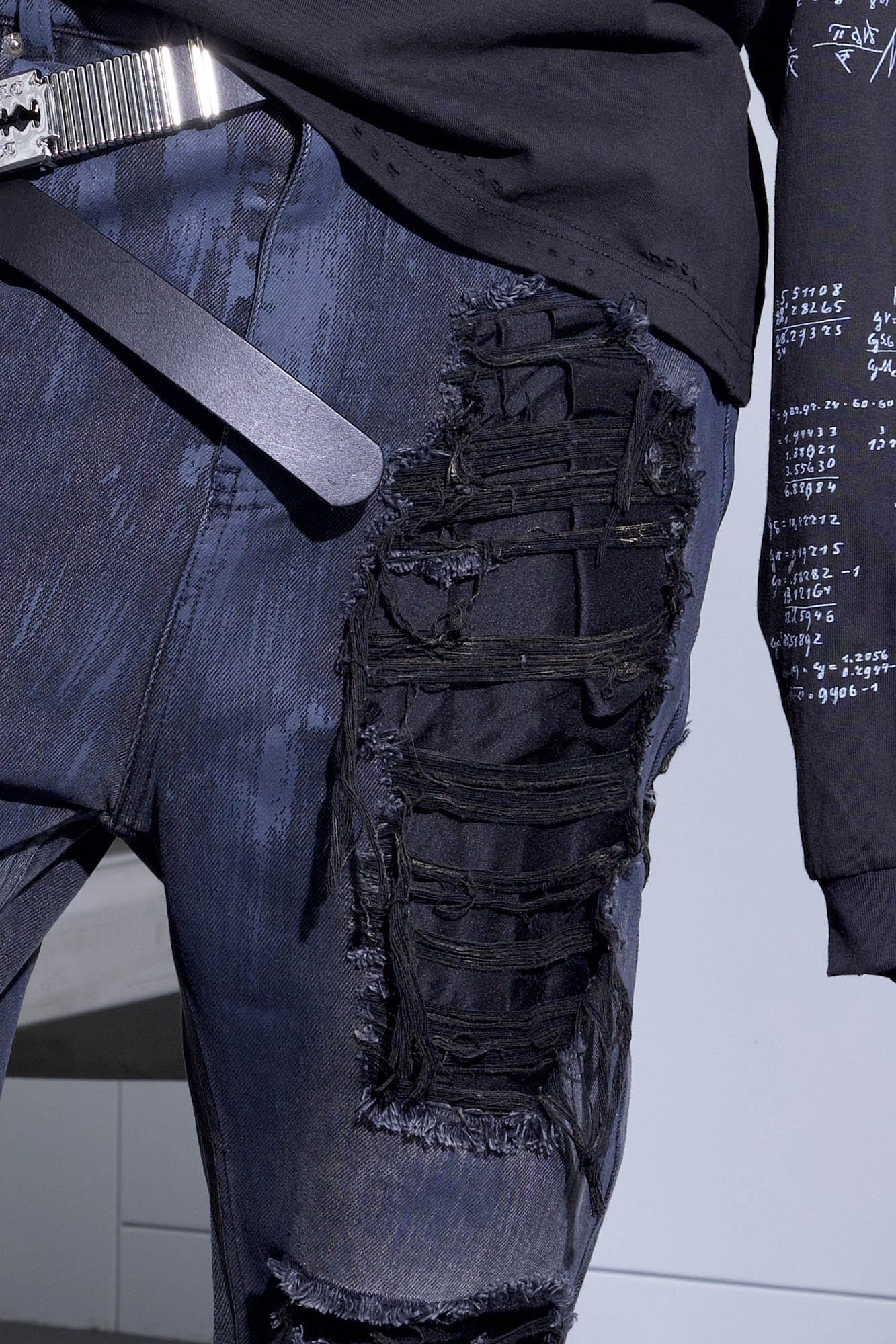 TRIANGLE PROJECT Faded Distressed Patchwork Flared Jeans, premium urban and streetwear designers apparel on PROJECTISR.com, TRIANGLE PROJECT