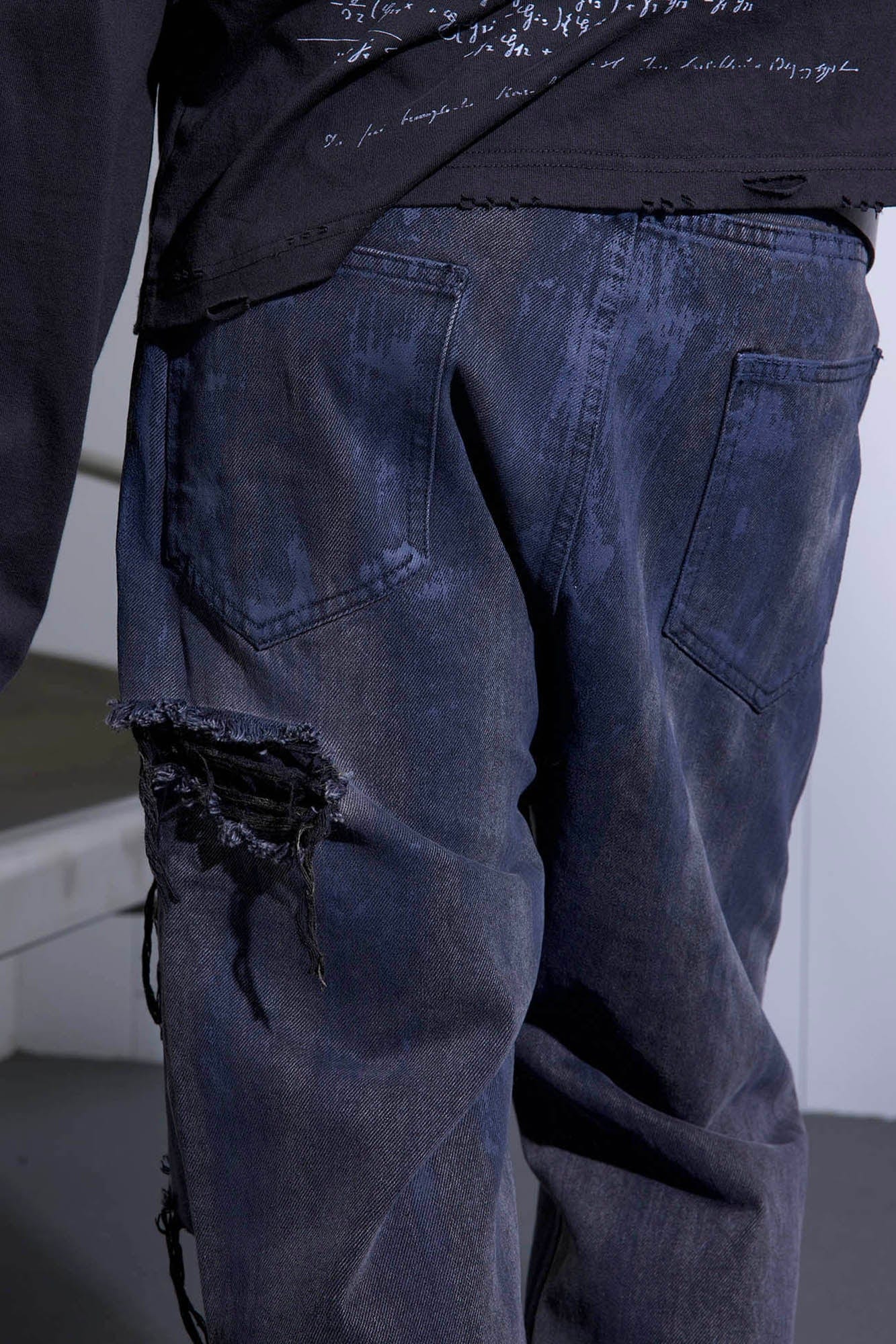 TRIANGLE PROJECT Faded Distressed Patchwork Flared Jeans, premium urban and streetwear designers apparel on PROJECTISR.com, TRIANGLE PROJECT