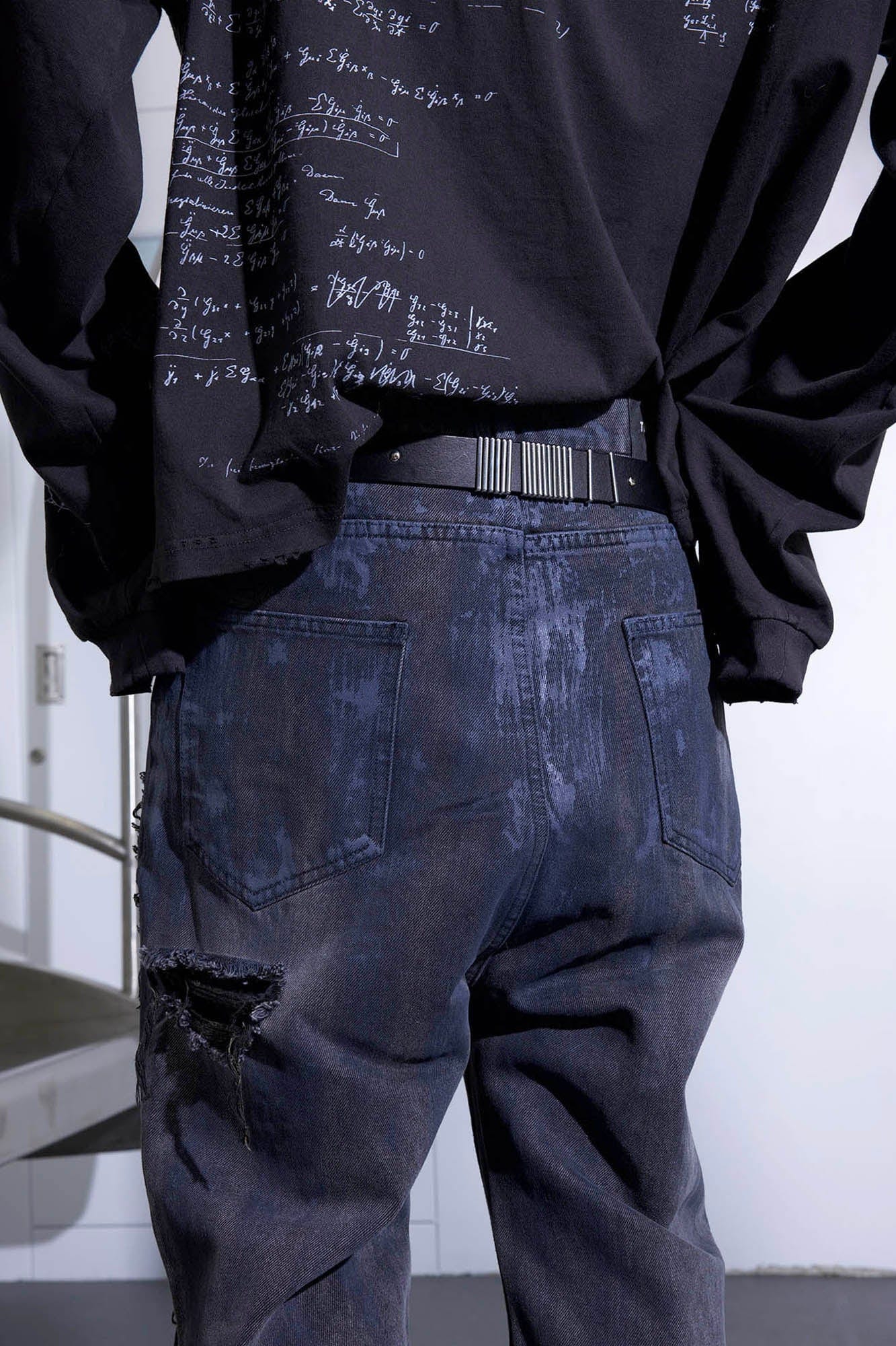 TRIANGLE PROJECT Faded Distressed Patchwork Flared Jeans, premium urban and streetwear designers apparel on PROJECTISR.com, TRIANGLE PROJECT