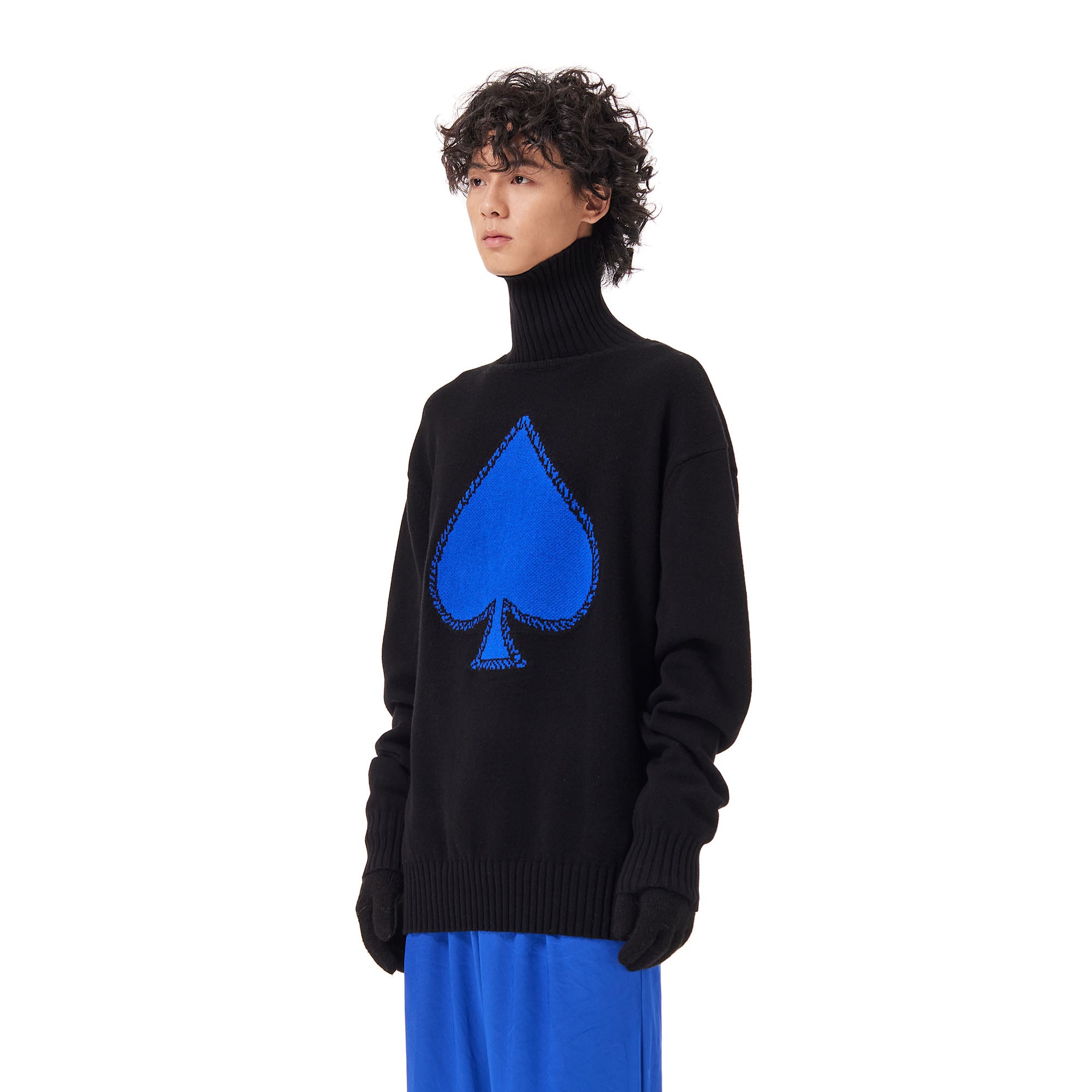 OUYANG WENJUN Contrast Spade Jacquard Turtleneck Sweater