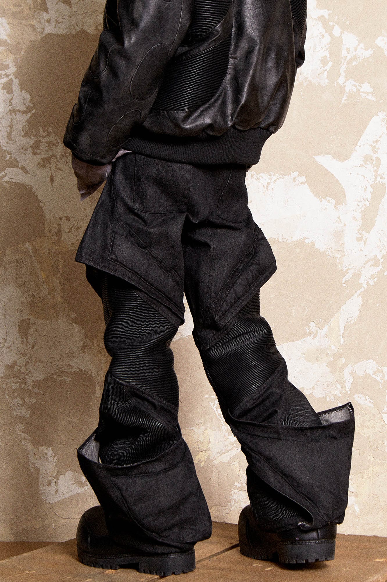 FLYERRER Mutation Deconstructed Armor Wax-Coated Pants, premium urban and streetwear designers apparel on PROJECTISR.com, FLYERRER