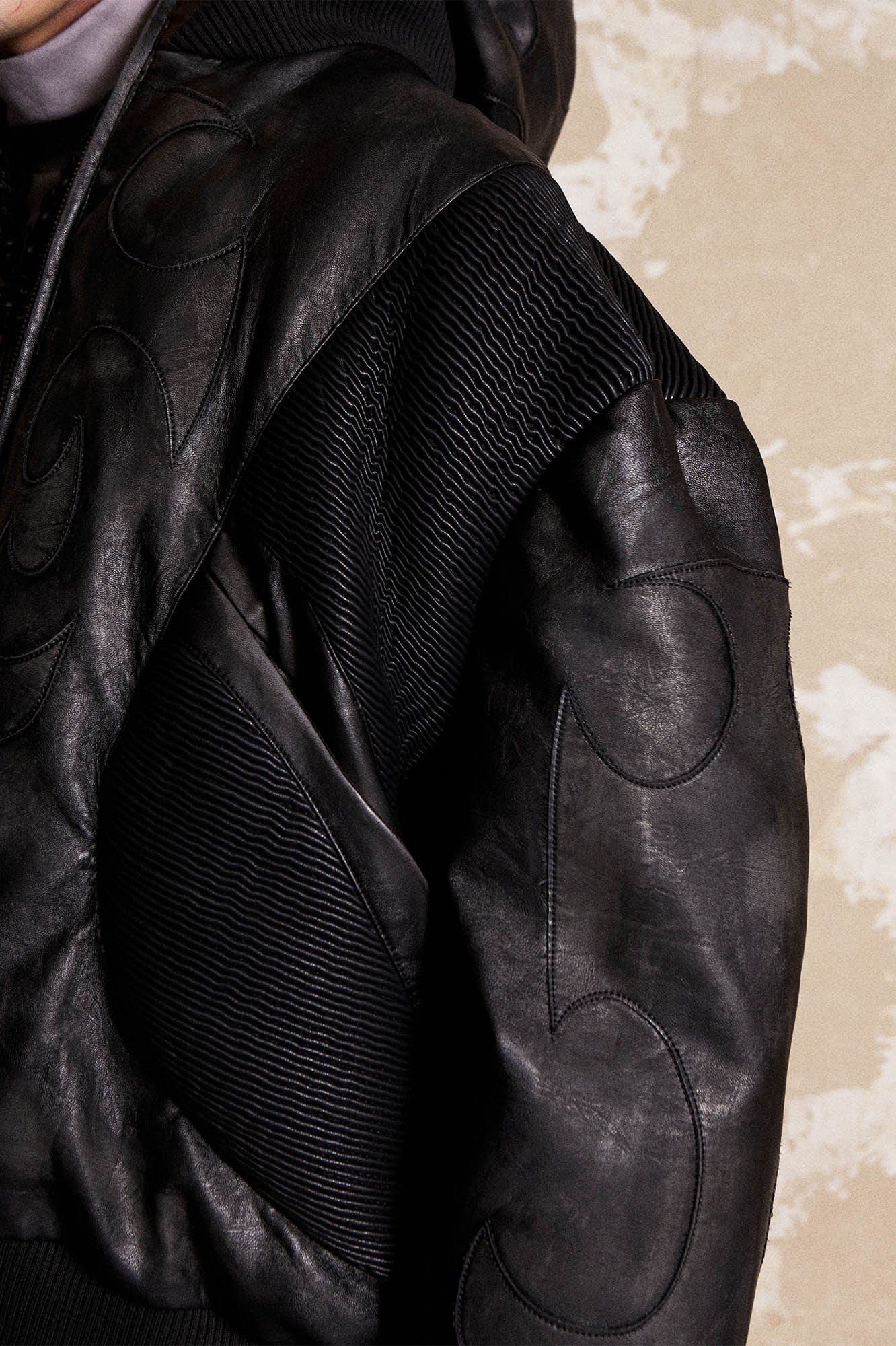 FLYERRER Mutation Full-Zip Spliced Faux Leather Hooded Jacket, premium urban and streetwear designers apparel on PROJECTISR.com, FLYERRER