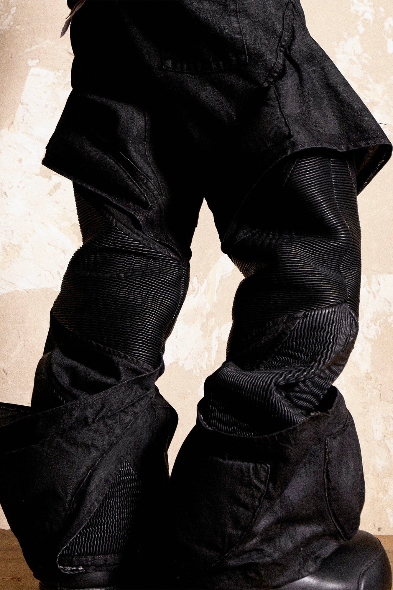 FLYERRER Mutation Deconstructed Armor Wax-Coated Pants, premium urban and streetwear designers apparel on PROJECTISR.com, FLYERRER