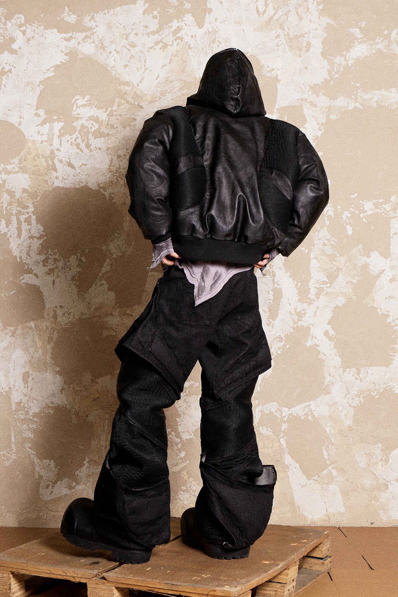 FLYERRER Mutation Full-Zip Spliced Faux Leather Hooded Jacket, premium urban and streetwear designers apparel on PROJECTISR.com, FLYERRER