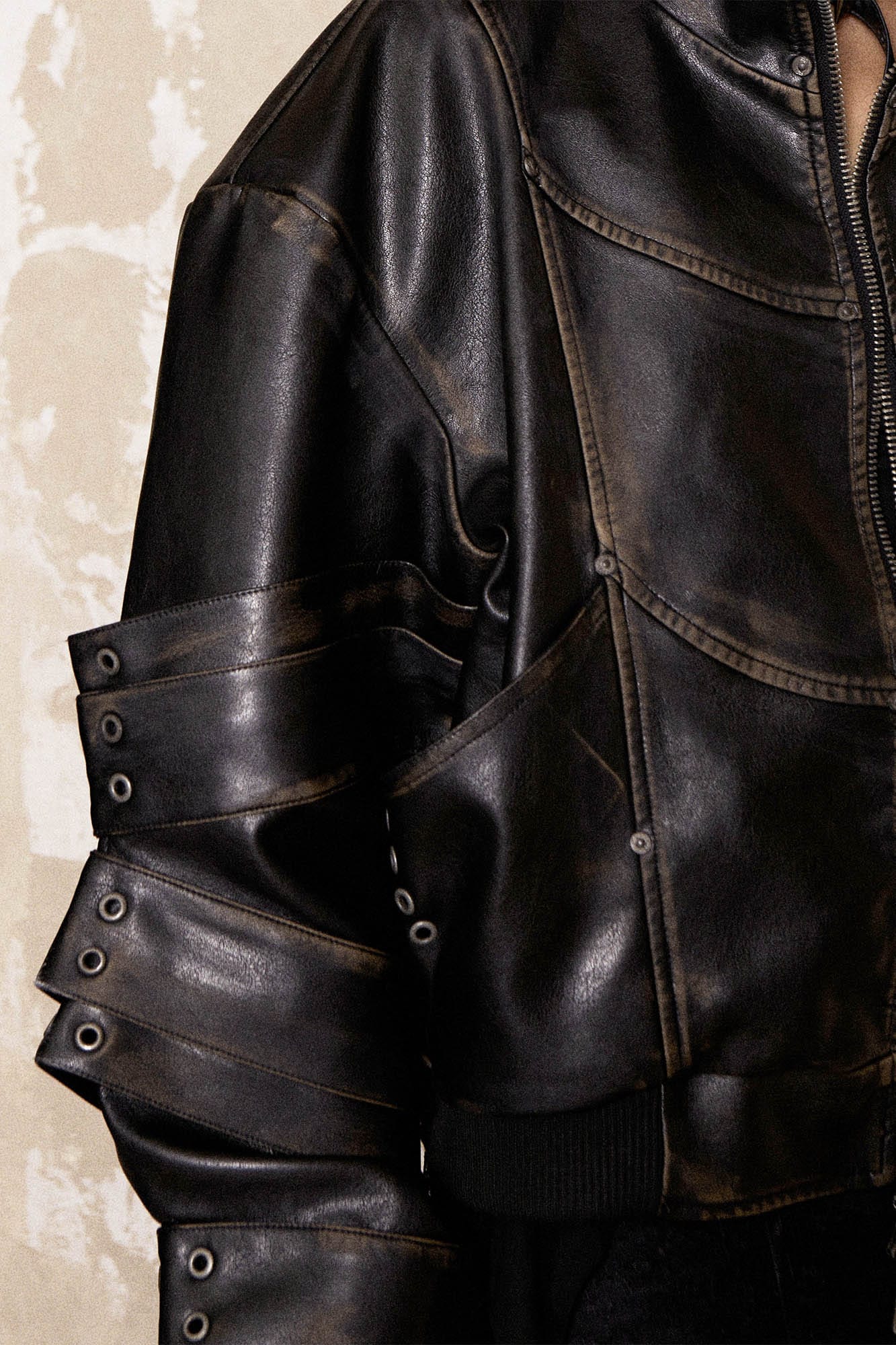 FLYERRER Mutation Layered Armor Spliced Faux Leather Jacket, premium urban and streetwear designers apparel on PROJECTISR.com, FLYERRER