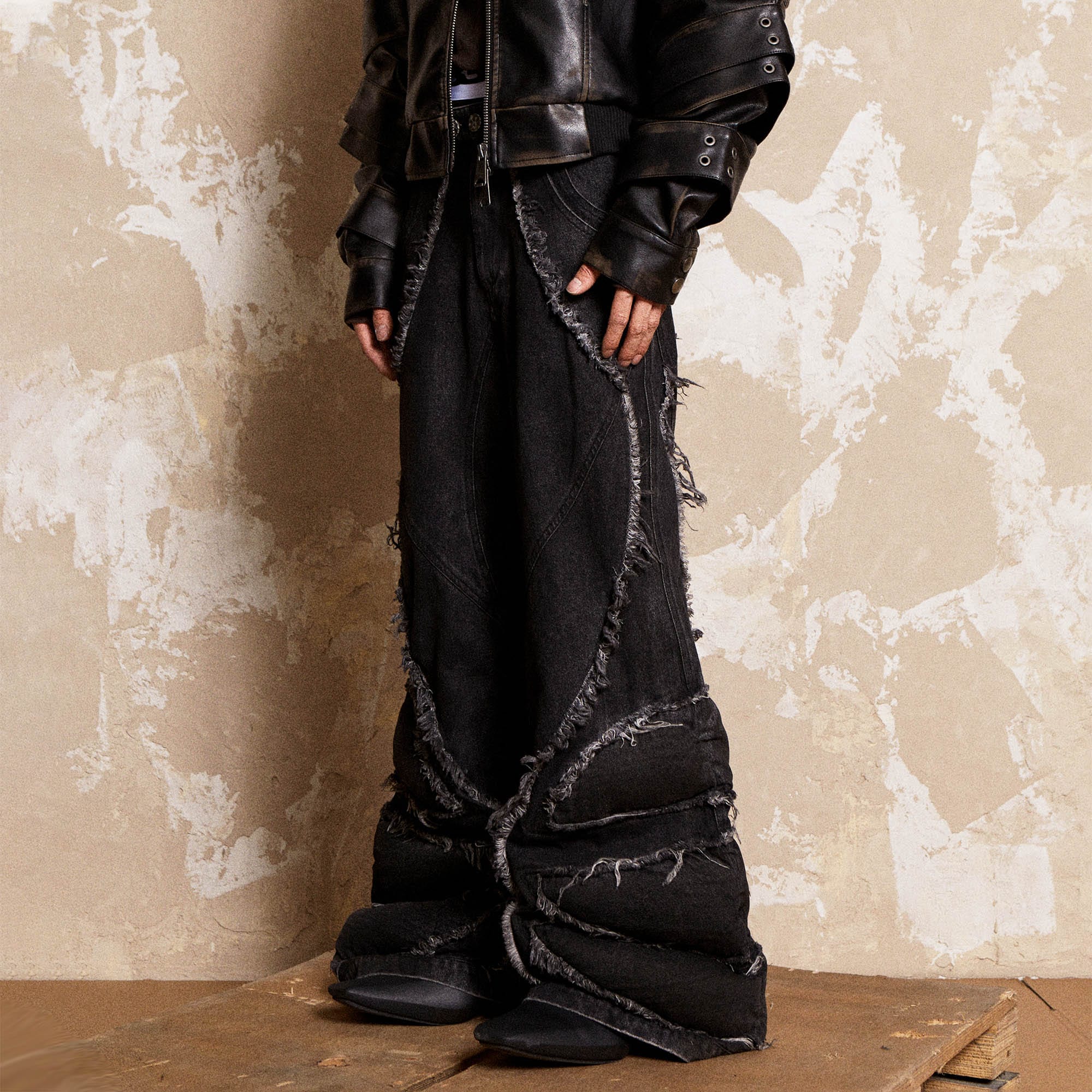 FLYERRER Mutation Dragon Claw Frayed Flared Jeans, premium urban and streetwear designers apparel on PROJECTISR.com, FLYERRER