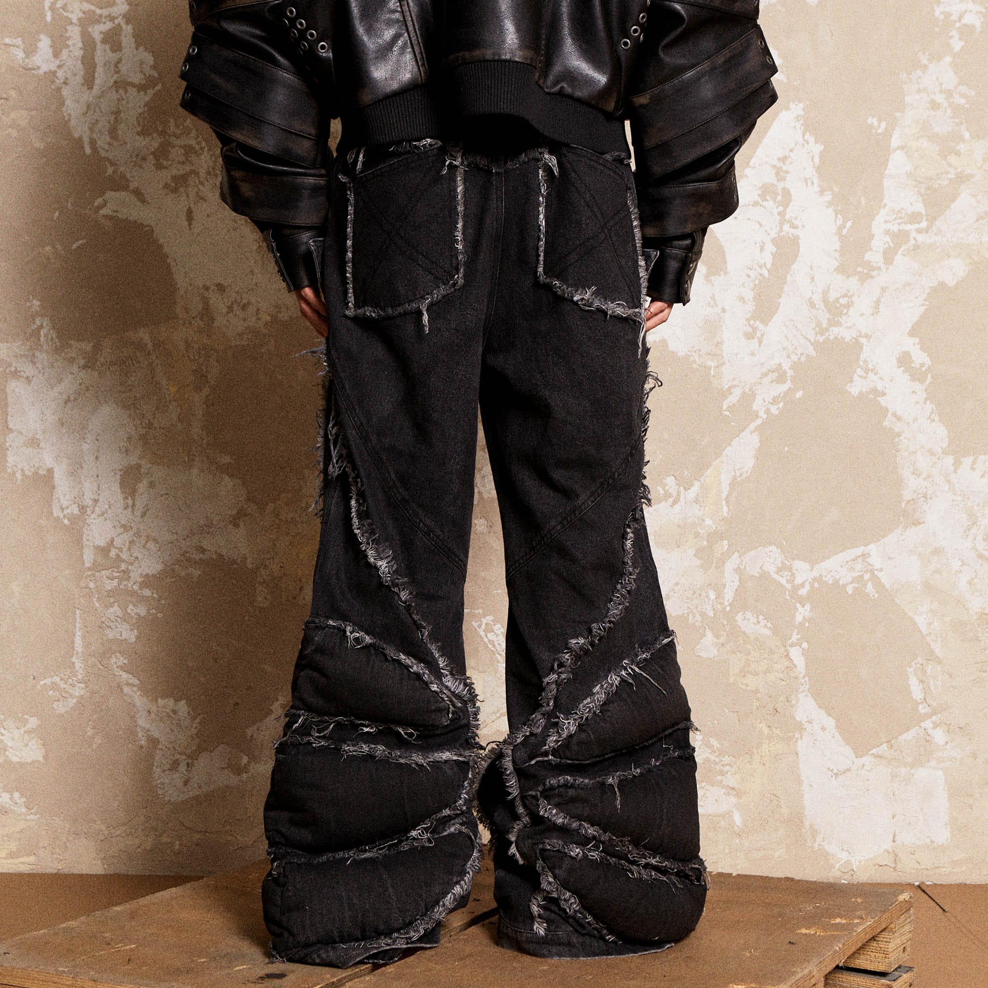 FLYERRER Mutation Dragon Claw Frayed Flared Jeans, premium urban and streetwear designers apparel on PROJECTISR.com, FLYERRER
