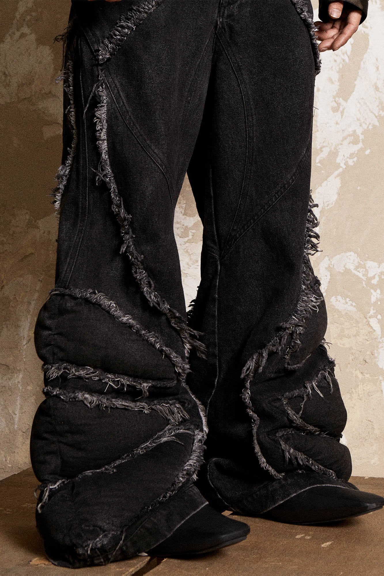 FLYERRER Mutation Dragon Claw Frayed Flared Jeans, premium urban and streetwear designers apparel on PROJECTISR.com, FLYERRER