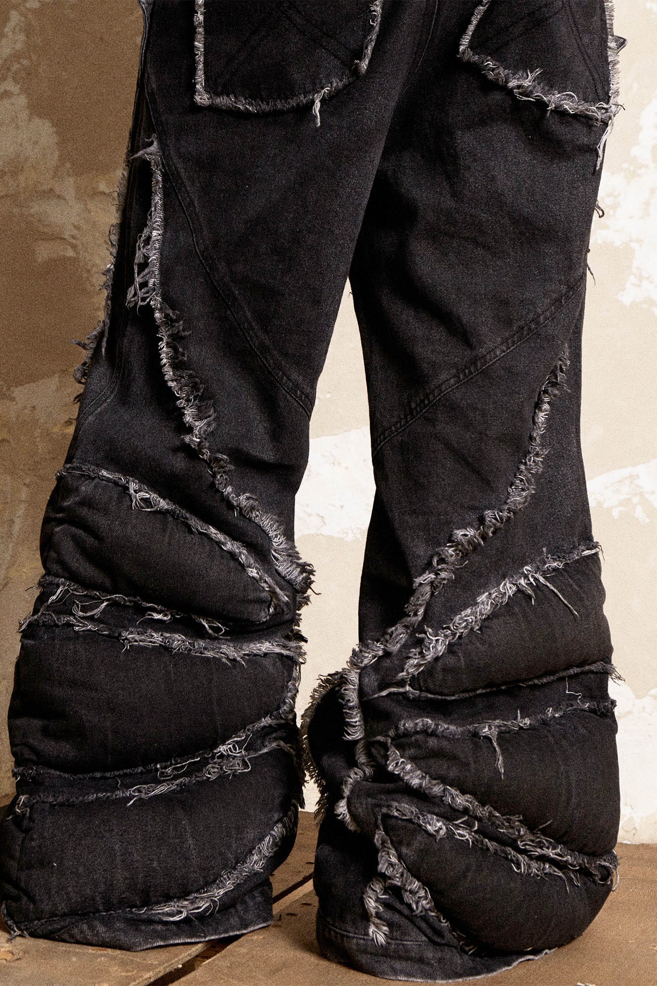 FLYERRER Mutation Dragon Claw Frayed Flared Jeans, premium urban and streetwear designers apparel on PROJECTISR.com, FLYERRER