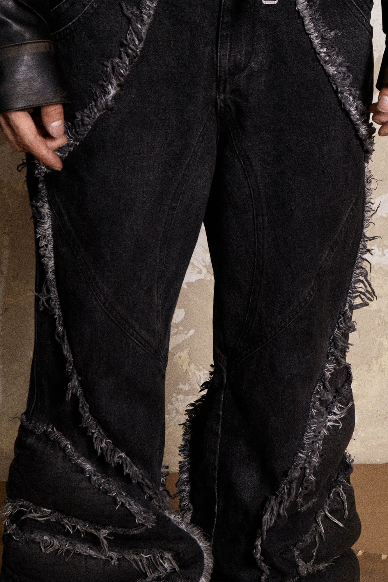 FLYERRER Mutation Dragon Claw Frayed Flared Jeans, premium urban and streetwear designers apparel on PROJECTISR.com, FLYERRER