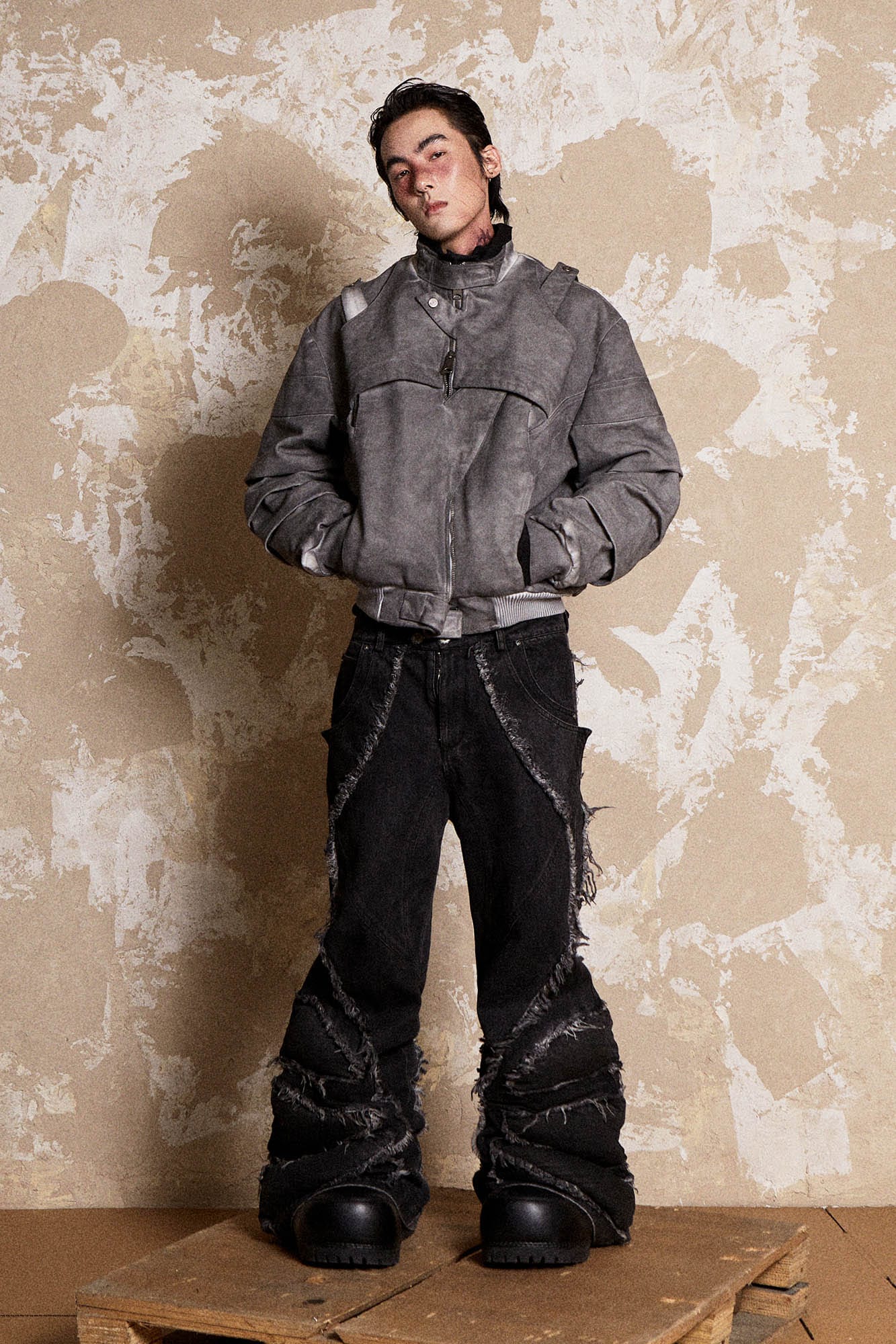 FLYERRER Mutation Dragon Claw Frayed Flared Jeans, premium urban and streetwear designers apparel on PROJECTISR.com, FLYERRER
