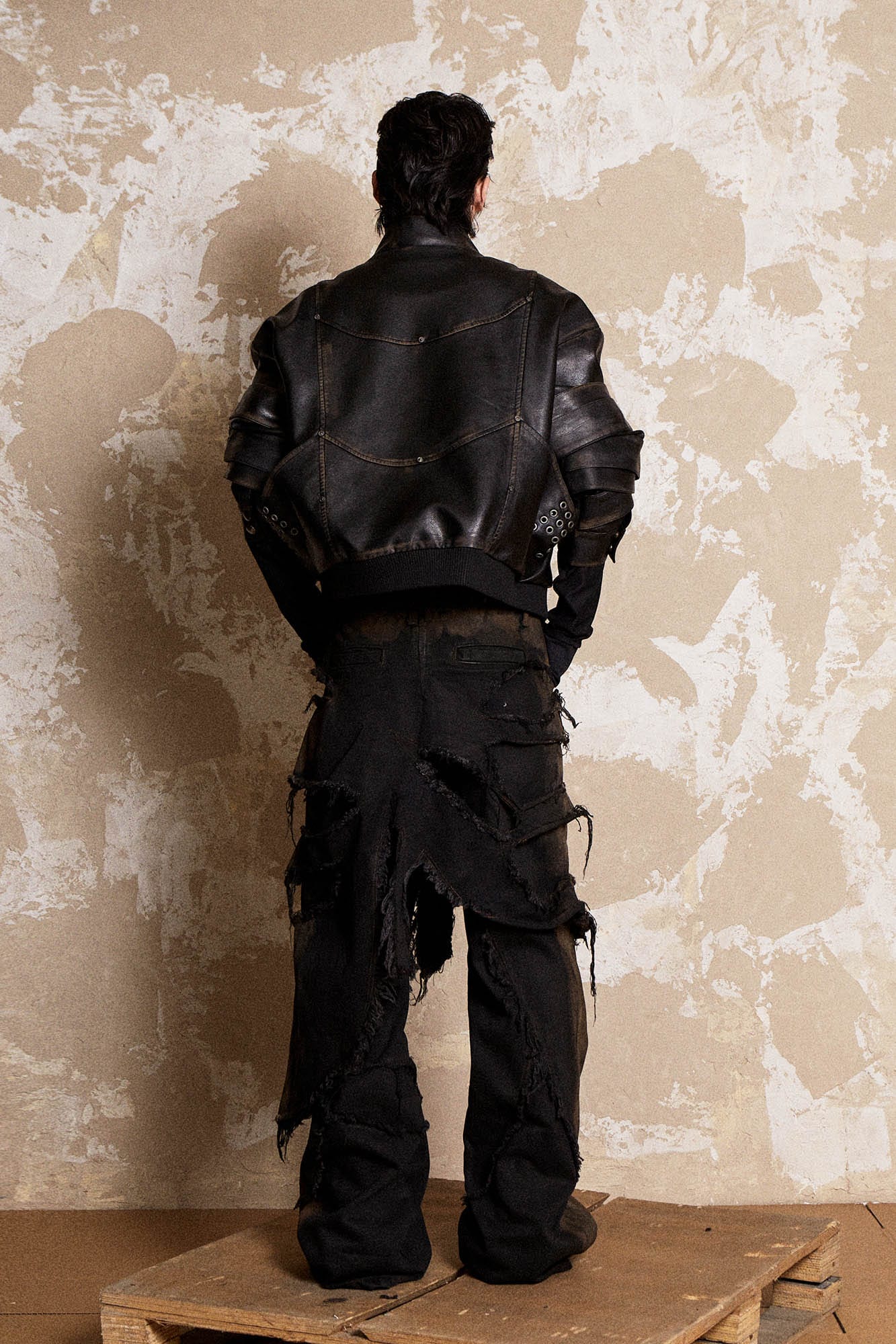 FLYERRER Mutation Layered Armor Spliced Faux Leather Jacket, premium urban and streetwear designers apparel on PROJECTISR.com, FLYERRER