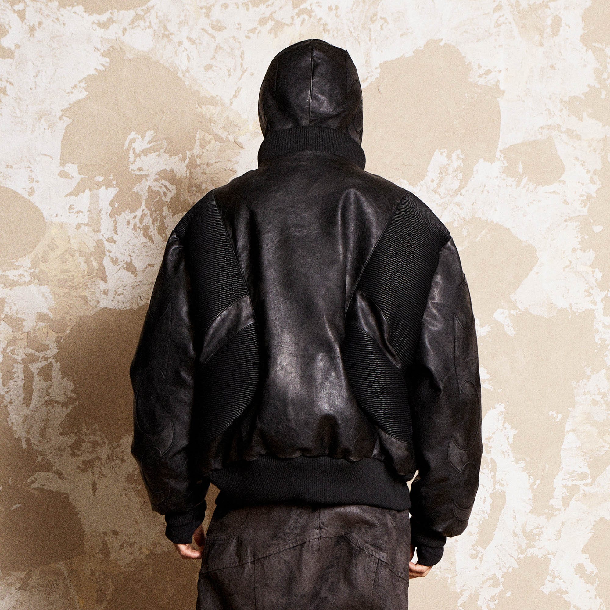 FLYERRER Mutation Full-Zip Spliced Faux Leather Hooded Jacket, premium urban and streetwear designers apparel on PROJECTISR.com, FLYERRER