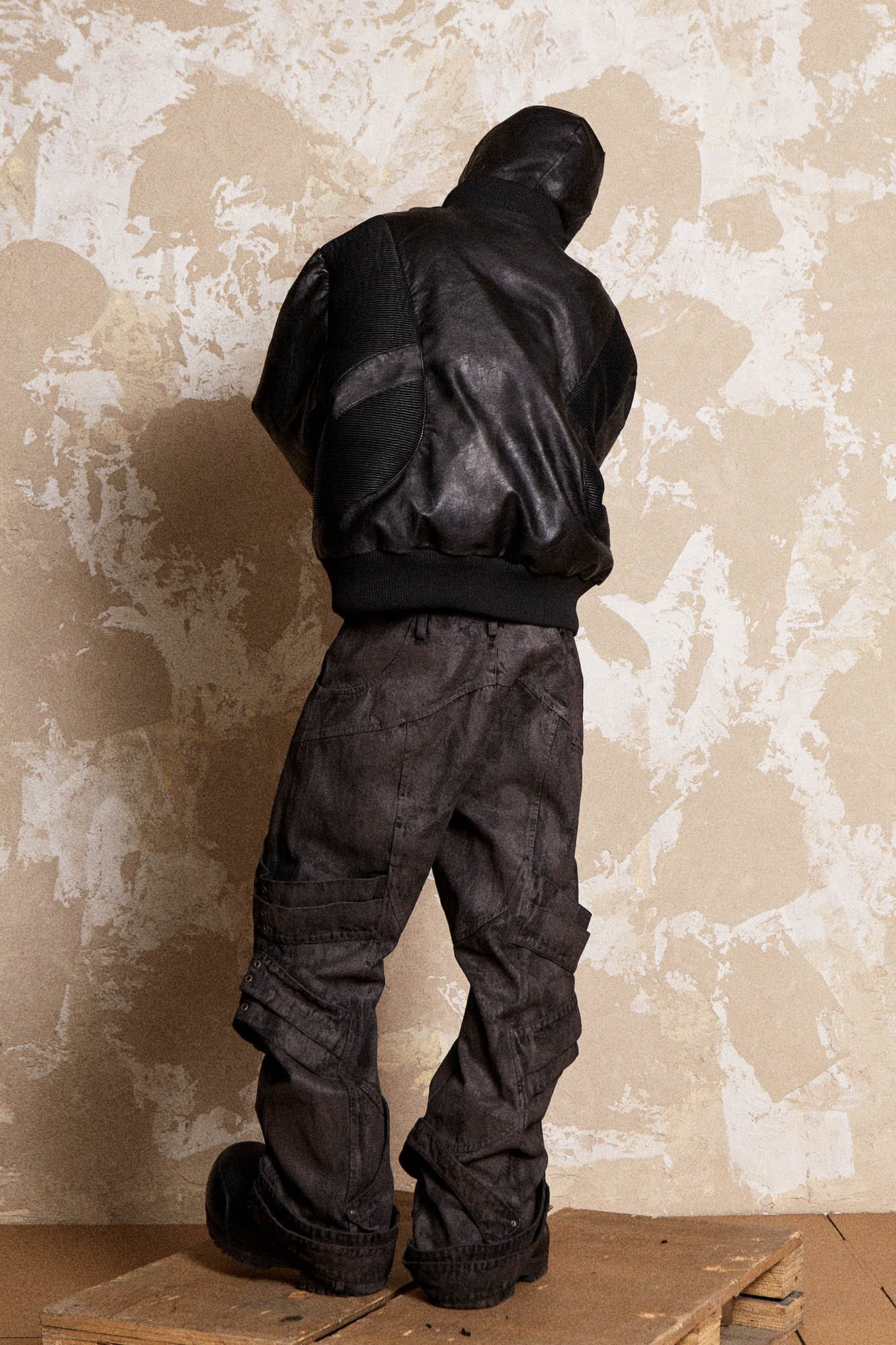 FLYERRER Mutation Full-Zip Spliced Faux Leather Hooded Jacket, premium urban and streetwear designers apparel on PROJECTISR.com, FLYERRER