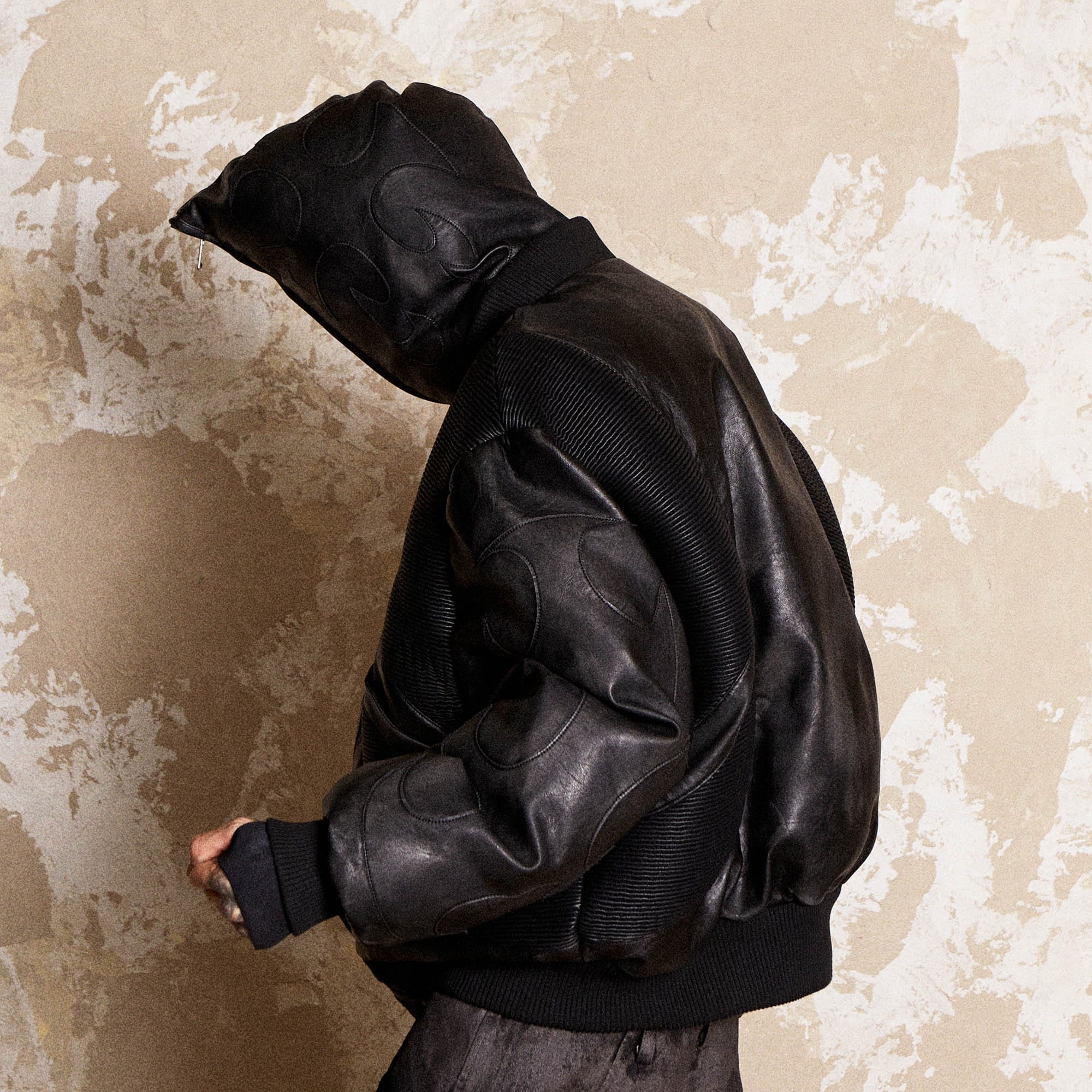 FLYERRER Mutation Full-Zip Spliced Faux Leather Hooded Jacket, premium urban and streetwear designers apparel on PROJECTISR.com, FLYERRER