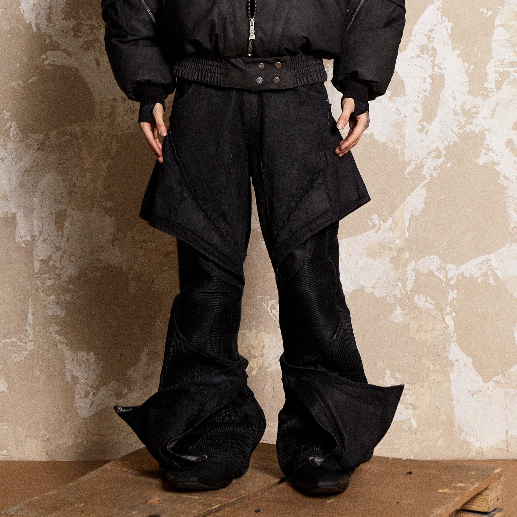 FLYERRER Mutation Deconstructed Armor Wax-Coated Pants, premium urban and streetwear designers apparel on PROJECTISR.com, FLYERRER