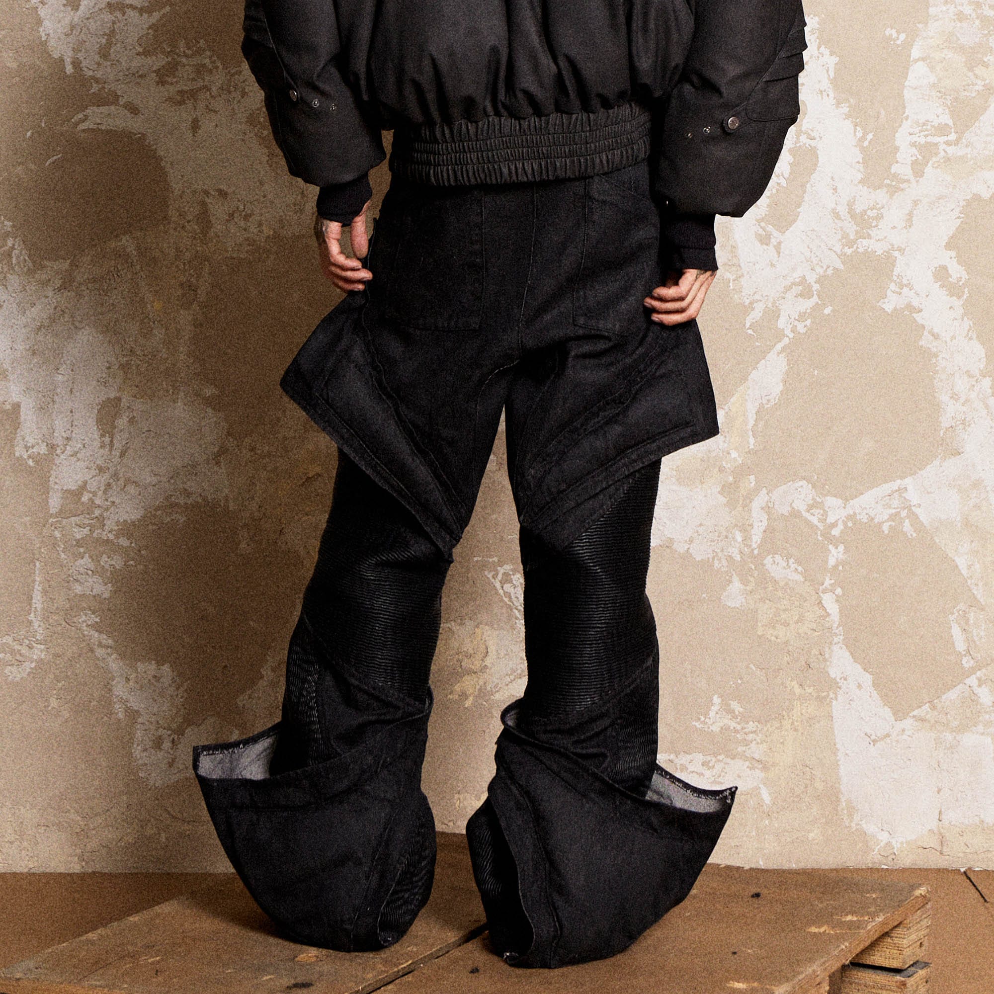 FLYERRER Mutation Deconstructed Armor Wax-Coated Pants, premium urban and streetwear designers apparel on PROJECTISR.com, FLYERRER
