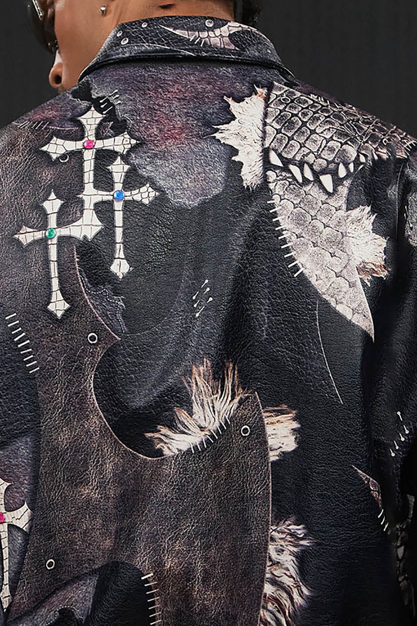 DND4DES Cross Spliced Pythonskin Faux Leather Puffer Jacket, premium urban and streetwear designers apparel on PROJECTISR.com, DND4DES