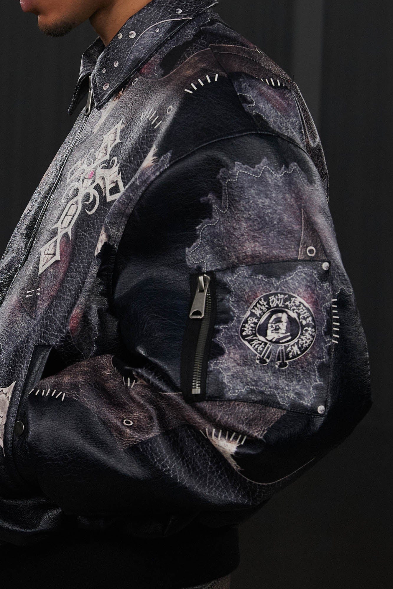 DND4DES Cross Spliced Pythonskin Faux Leather Puffer Jacket, premium urban and streetwear designers apparel on PROJECTISR.com, DND4DES