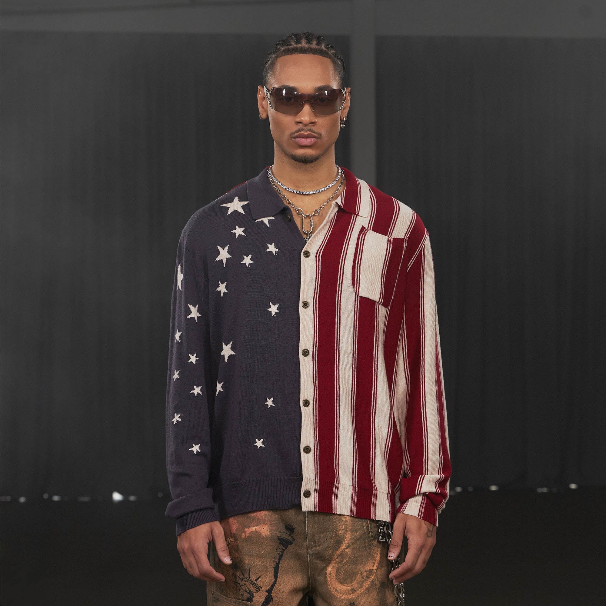 DND4DES American Flag Knitted Shirt, premium urban and streetwear designers apparel on PROJECTISR.com, DND4DES