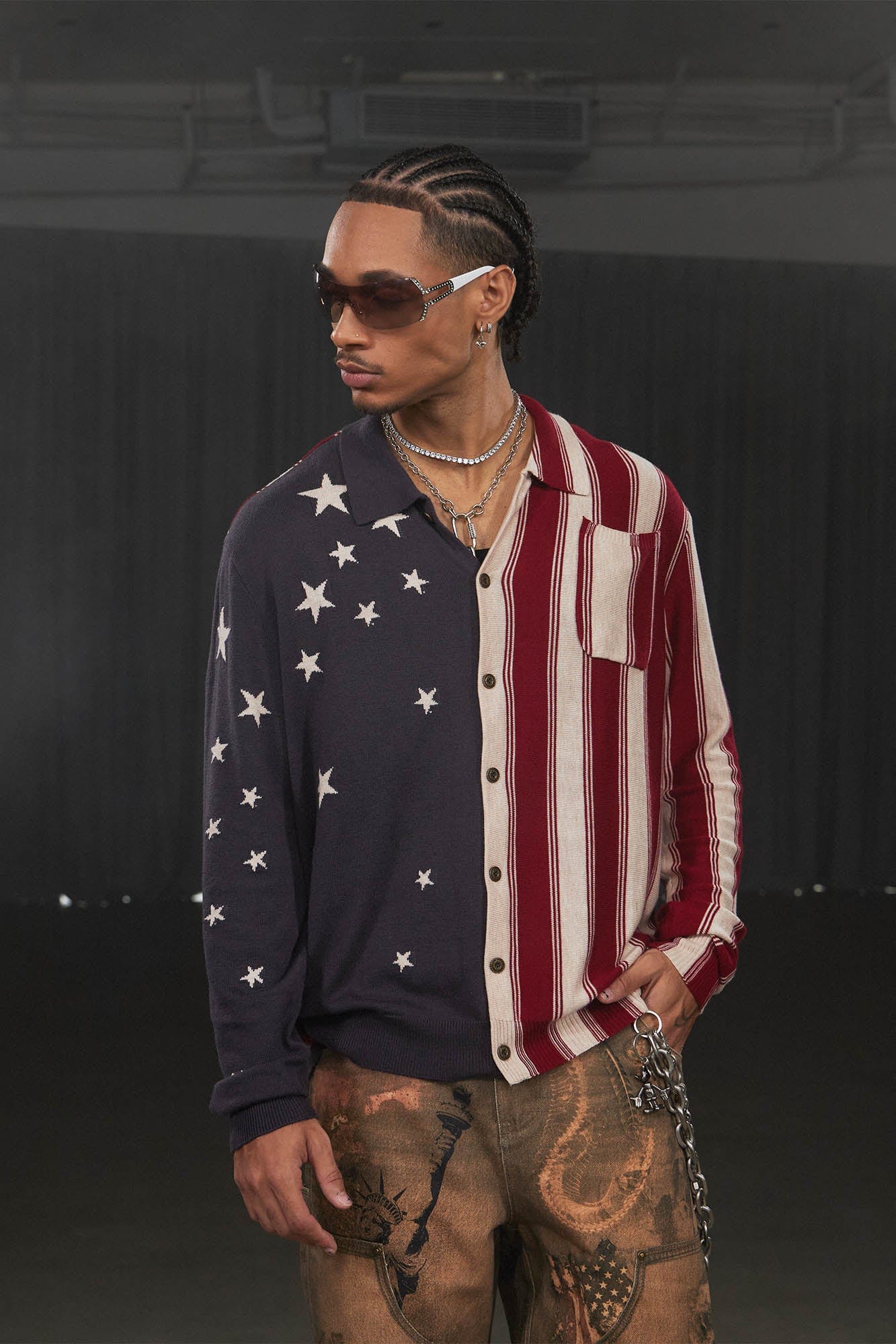 DND4DES American Flag Knitted Shirt, premium urban and streetwear designers apparel on PROJECTISR.com, DND4DES