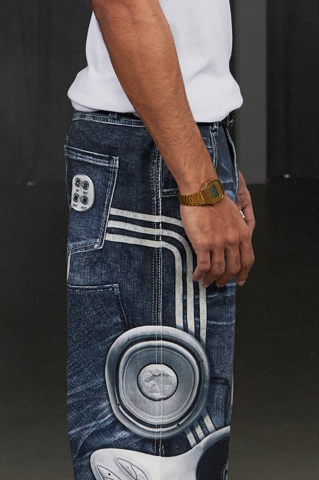 DND4DES Sound System Straight-Leg Pants Blue, premium urban and streetwear designers apparel on PROJECTISR.com, DND4DES