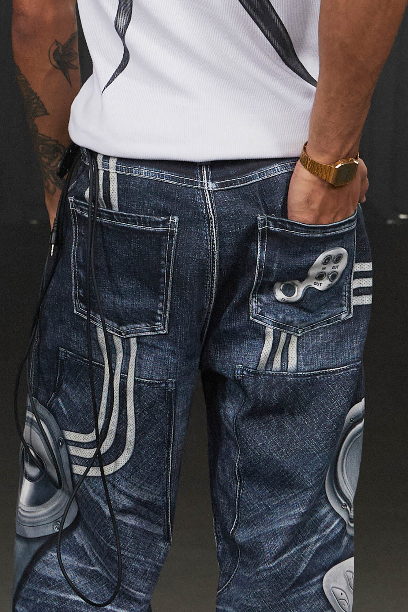 DND4DES Sound System Straight-Leg Pants Blue, premium urban and streetwear designers apparel on PROJECTISR.com, DND4DES