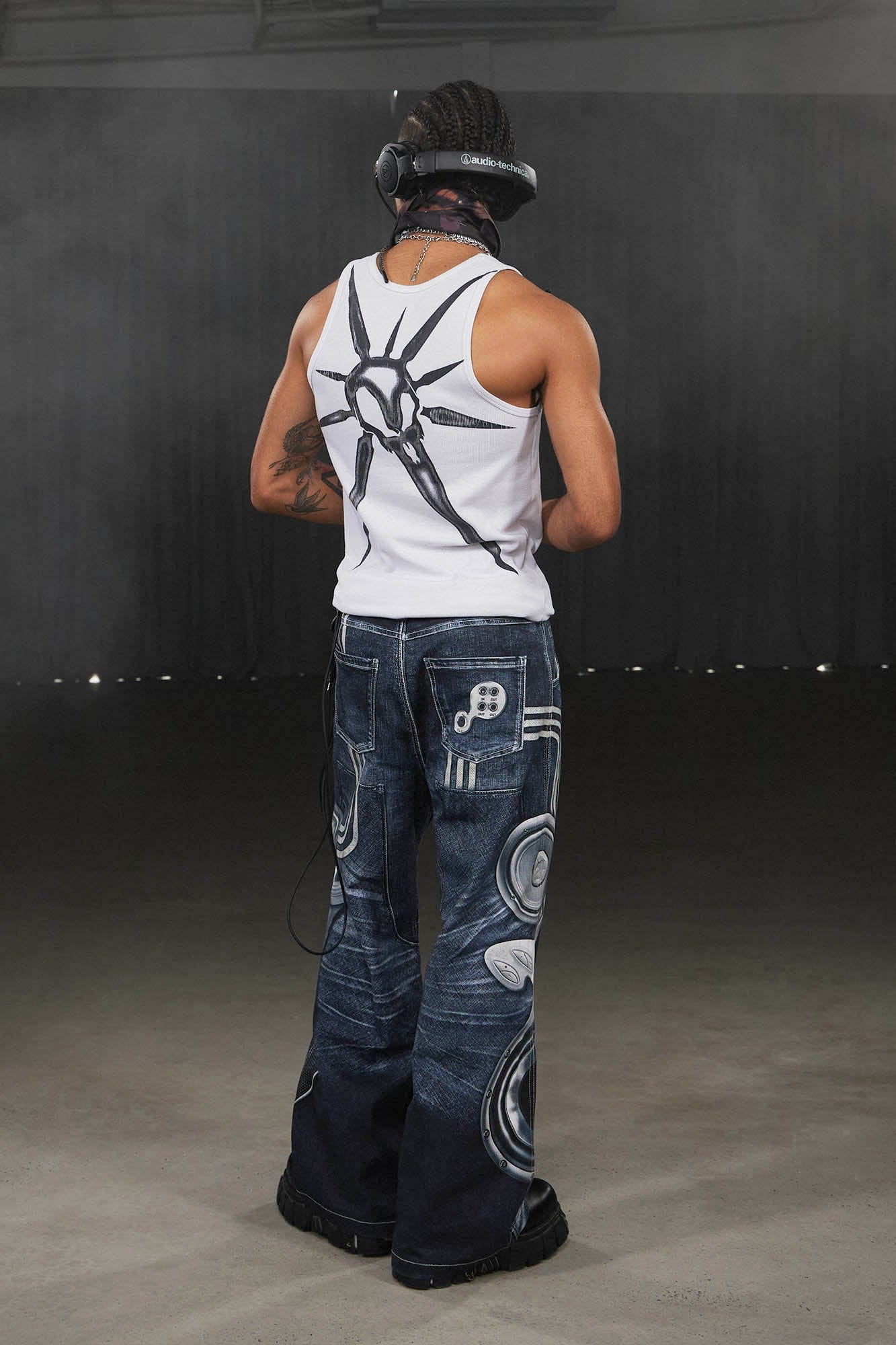DND4DES Sound System Straight-Leg Pants Blue, premium urban and streetwear designers apparel on PROJECTISR.com, DND4DES