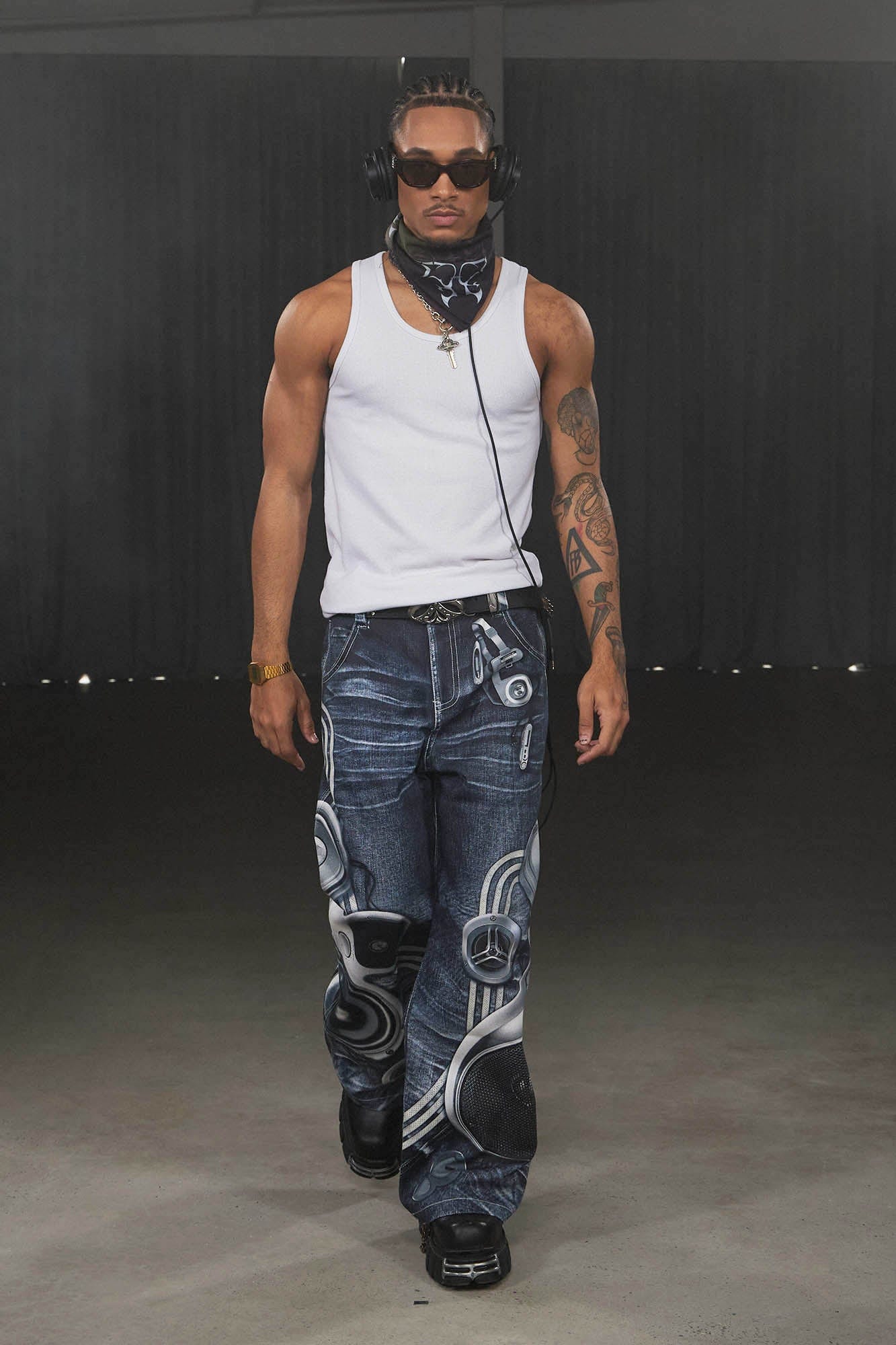 DND4DES Sound System Straight-Leg Pants Blue, premium urban and streetwear designers apparel on PROJECTISR.com, DND4DES