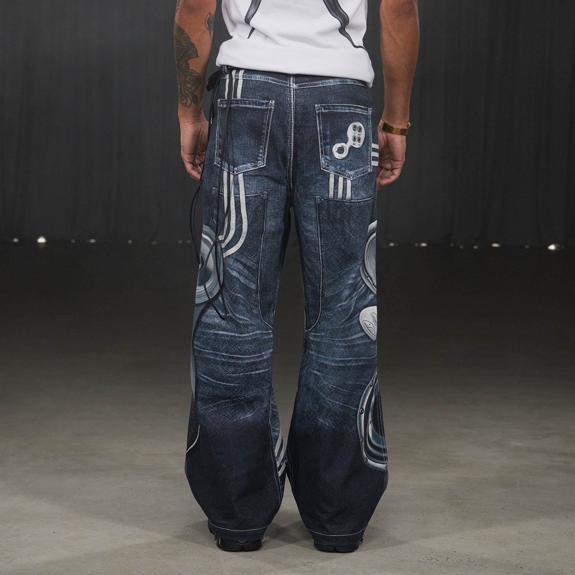 DND4DES Sound System Straight-Leg Pants Blue, premium urban and streetwear designers apparel on PROJECTISR.com, DND4DES
