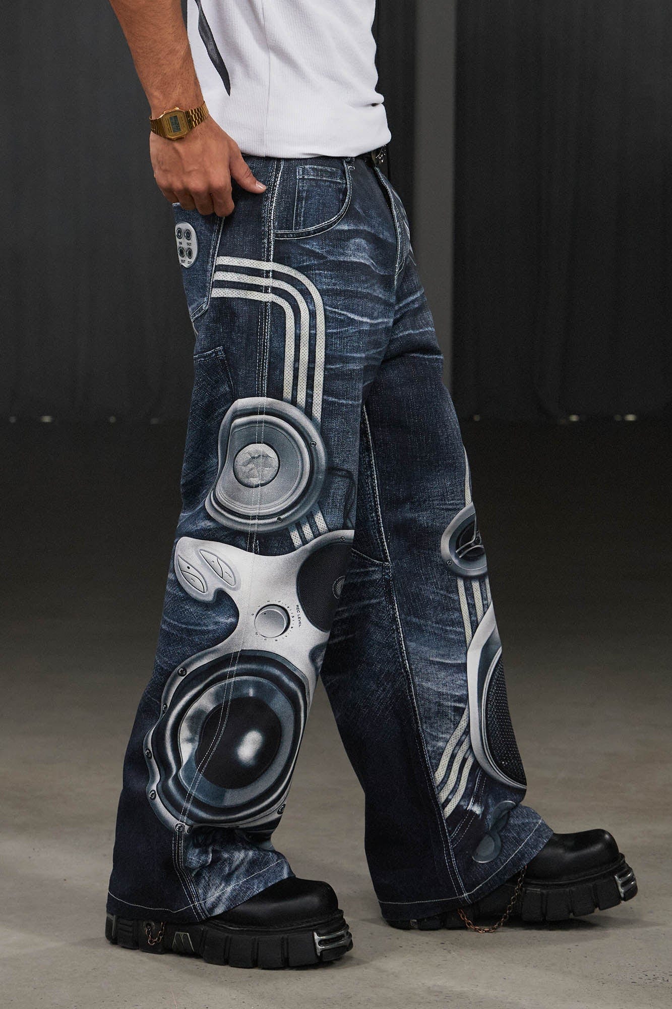 DND4DES Sound System Straight-Leg Pants Blue, premium urban and streetwear designers apparel on PROJECTISR.com, DND4DES