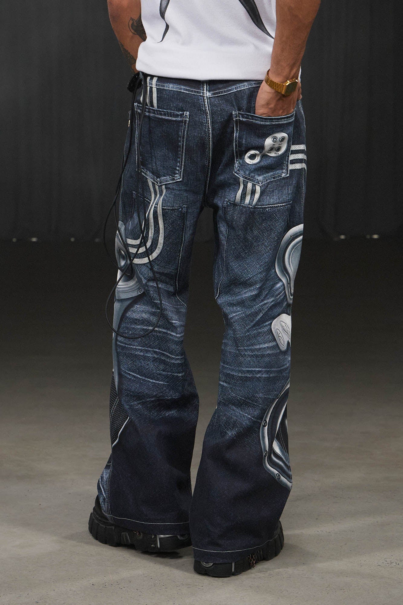 DND4DES Sound System Straight-Leg Pants Blue, premium urban and streetwear designers apparel on PROJECTISR.com, DND4DES