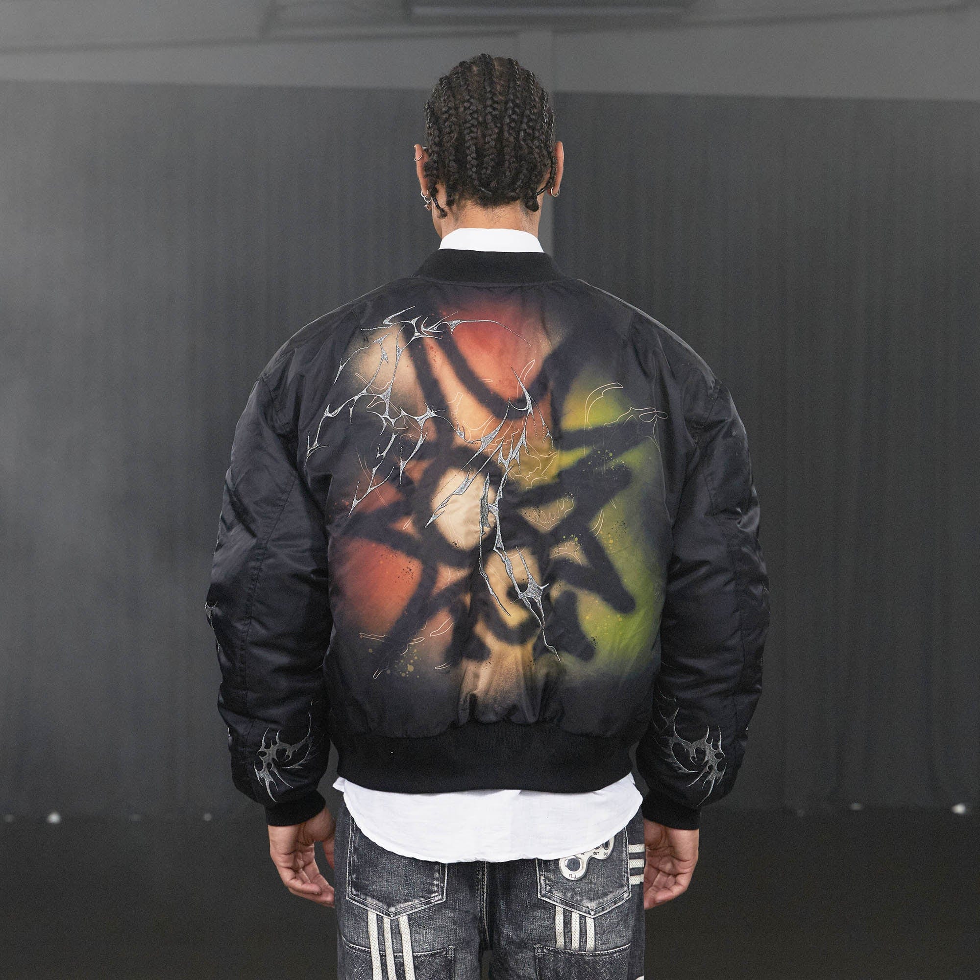 DND4DES Graffiti Embroidered MA1 Bomber Jacket, premium urban and streetwear designers apparel on PROJECTISR.com, DND4DES
