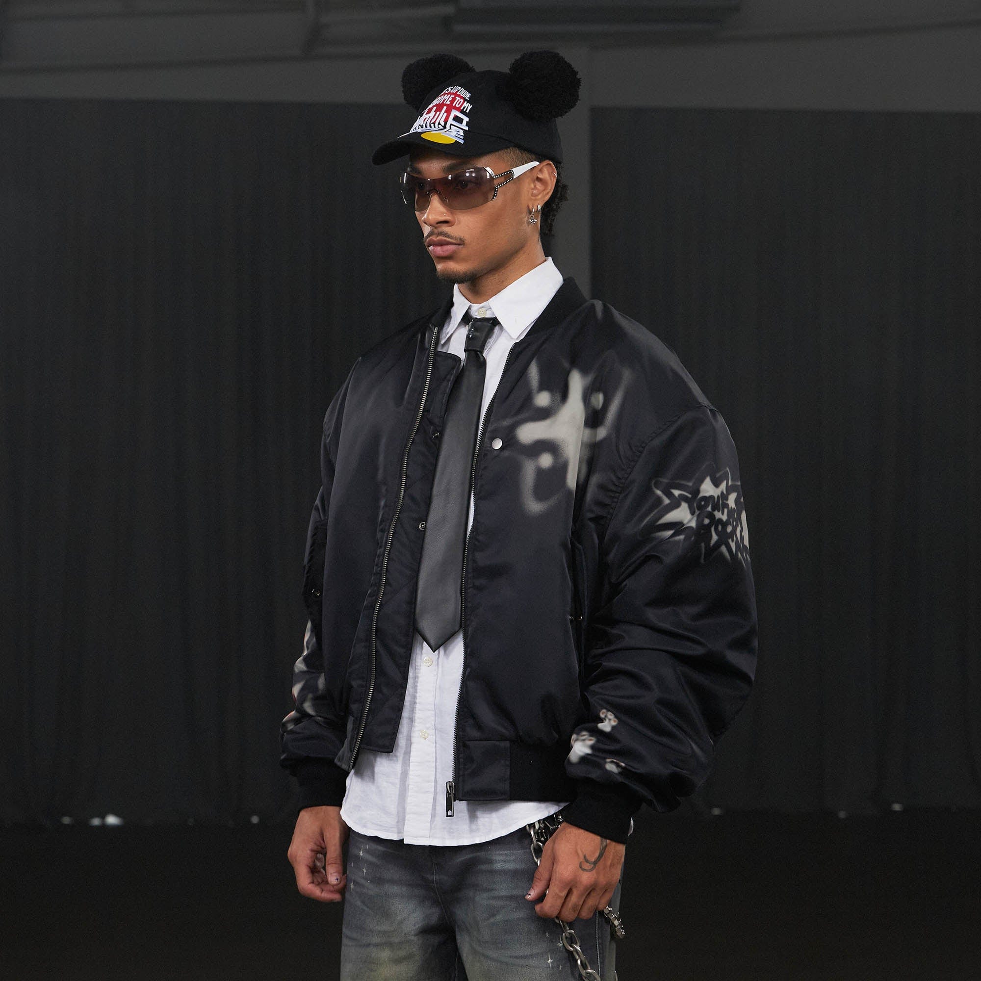 DND4DES Graffiti Bulldog MA1 Bomber Jacket, premium urban and streetwear designers apparel on PROJECTISR.com, DND4DES