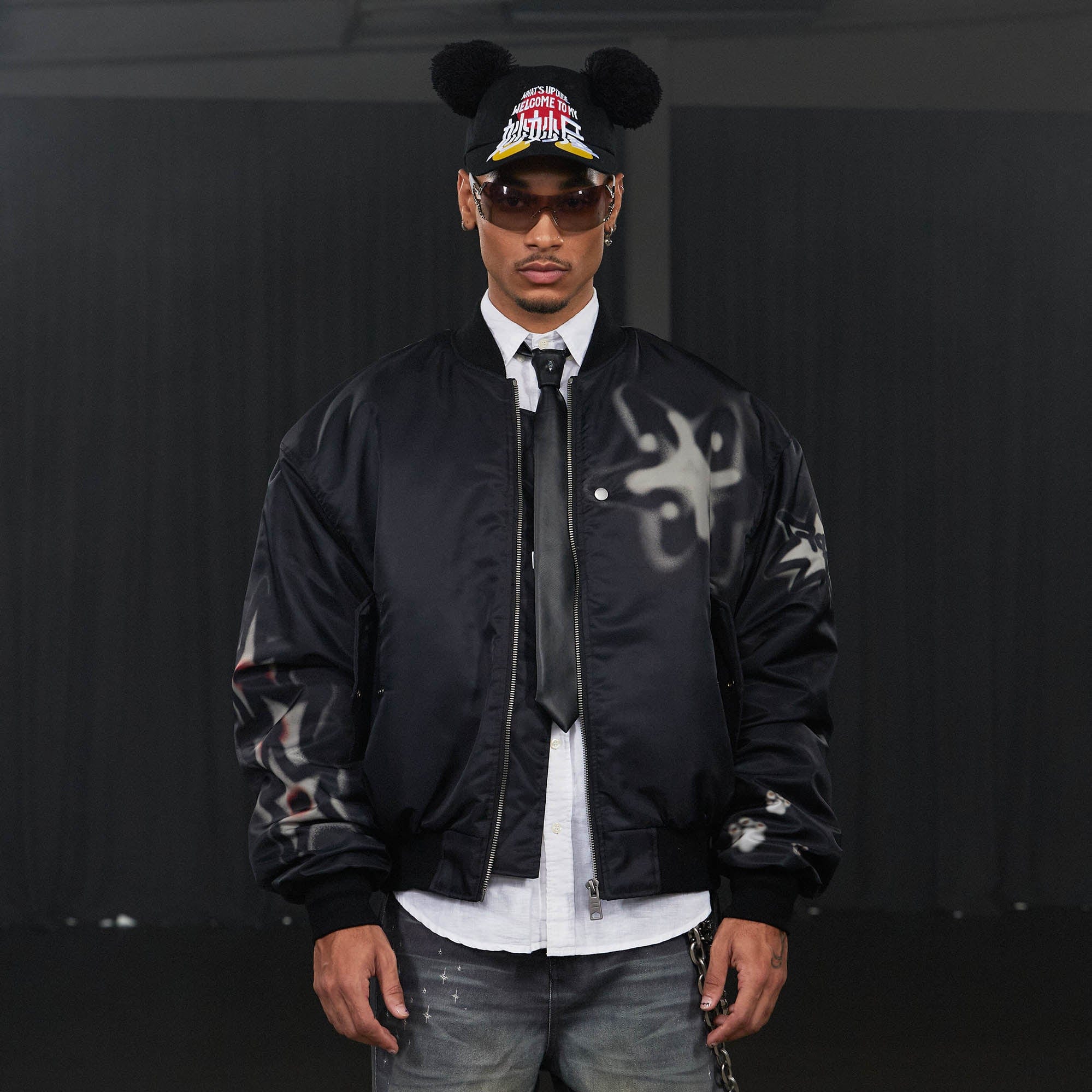 DND4DES Graffiti Bulldog MA1 Bomber Jacket, premium urban and streetwear designers apparel on PROJECTISR.com, DND4DES